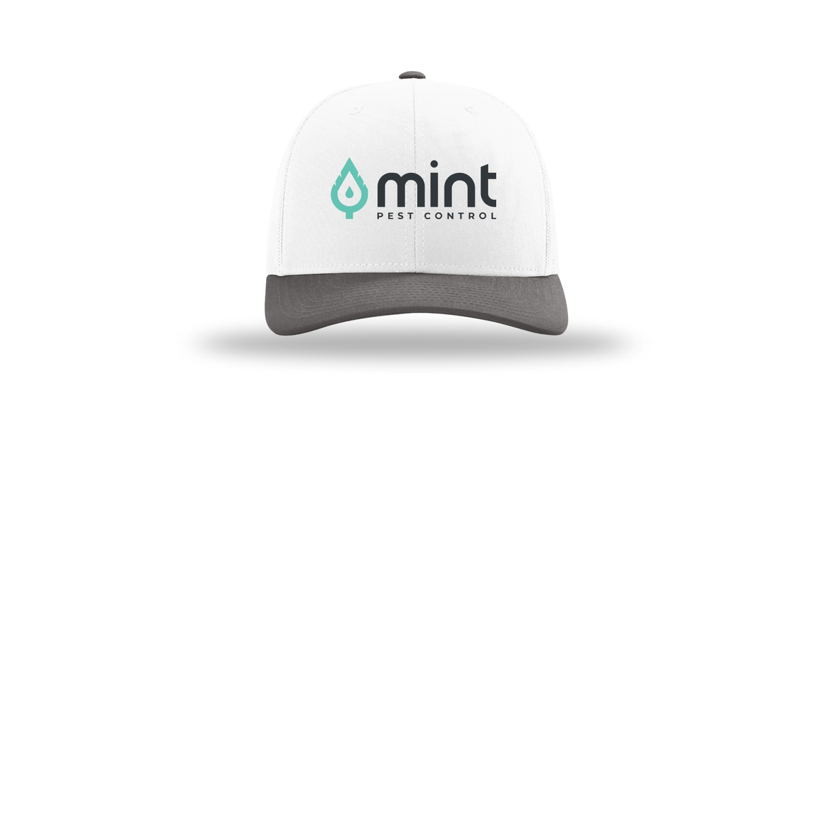 mintpest-richardson-trucker-cap-embroidery-capfront-R112-whitewhitecharcoal-flat-front