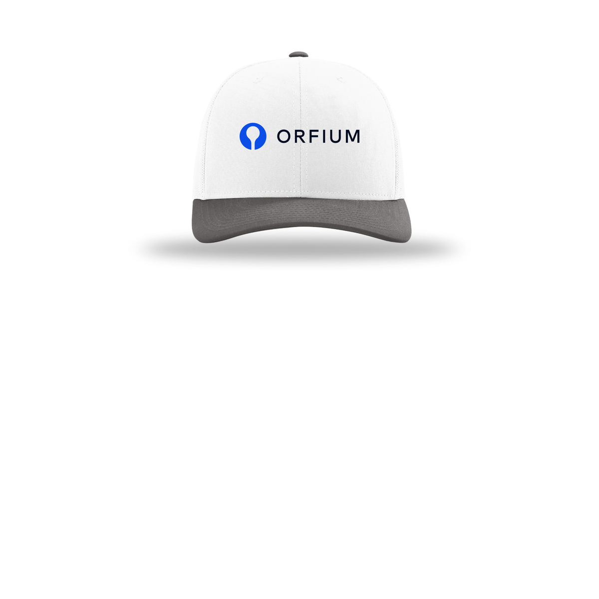 orfium-richardson-trucker-cap-embroidery-capfront-R112-whitewhitecharcoal-flat-front