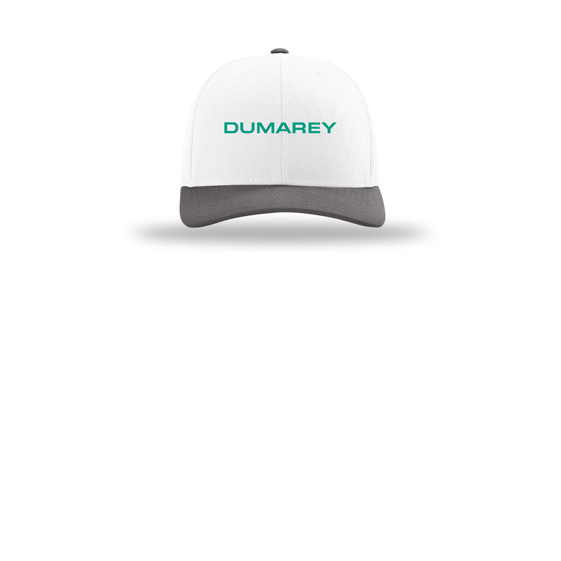 dumarey-richardson-trucker-cap-embroidery-capfront-R112-whitewhitecharcoal-flat-front