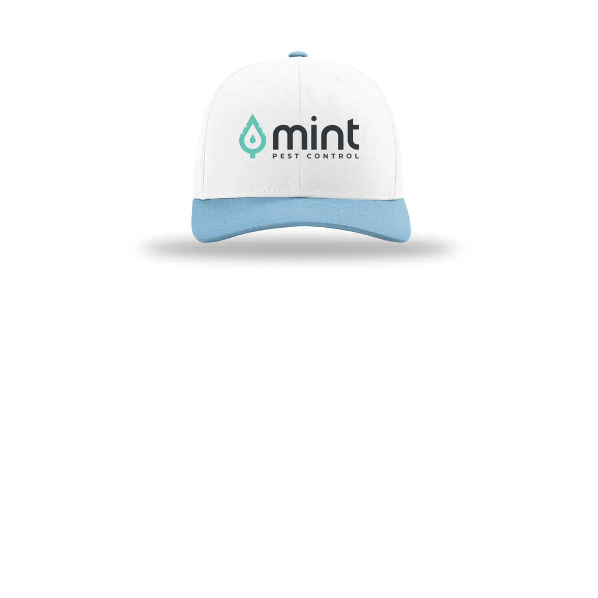 mintpest-richardson-trucker-cap-embroidery-capfront-R112-whitewhitecolumbiablue-flat-front