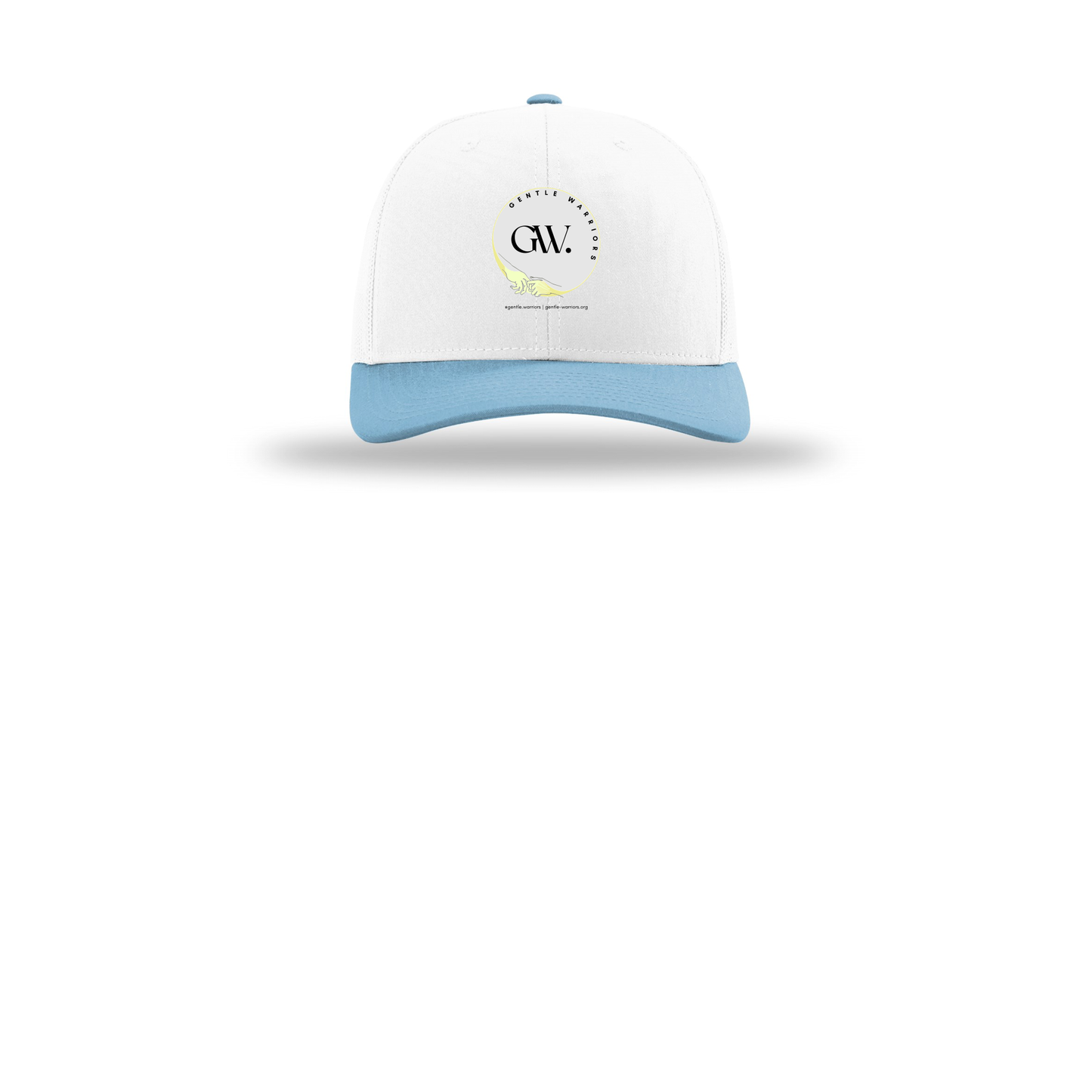 gentle-warriors-richardson-trucker-cap-embroidery-capfront-R112-whitewhitecolumbiablue-flat-front