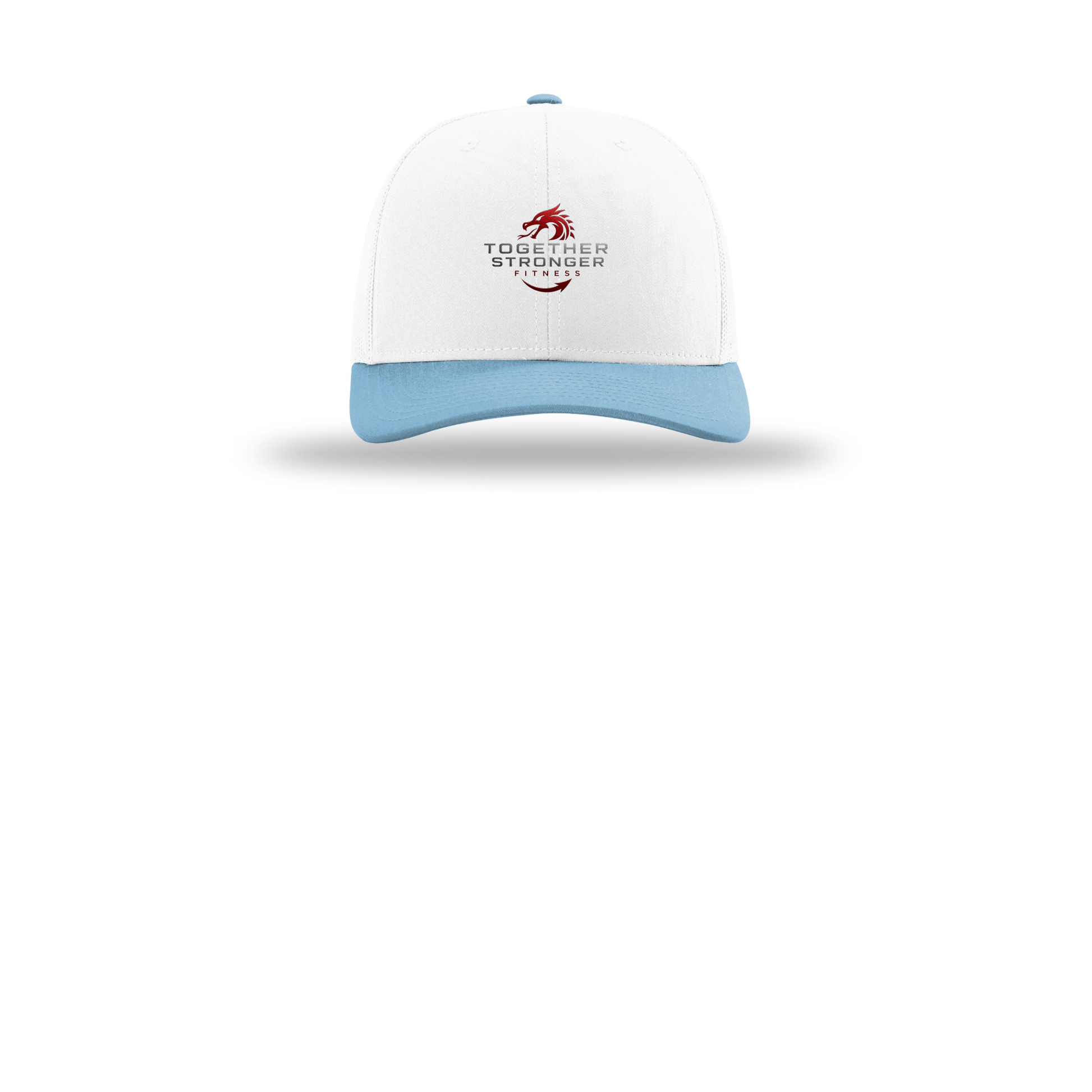 togetherstrongerfitness-richardson-trucker-cap-embroidery-capfront-R112-whitewhitecolumbiablue-flat-front