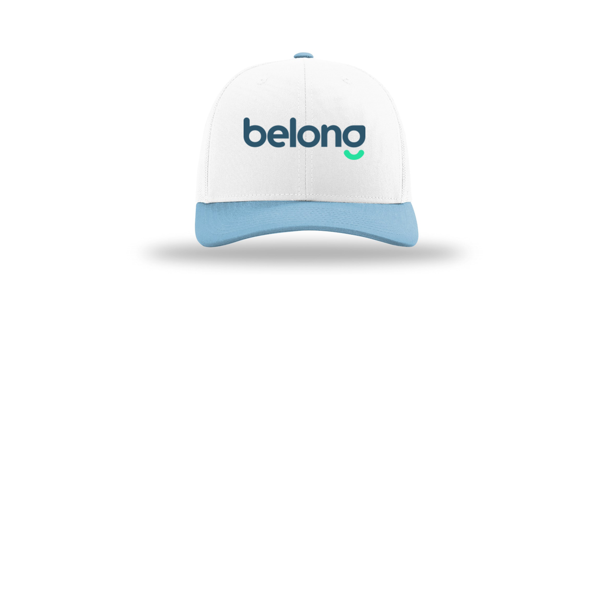 belonghome-richardson-trucker-cap-embroidery-capfront-R112-whitewhitecolumbiablue-flat-front