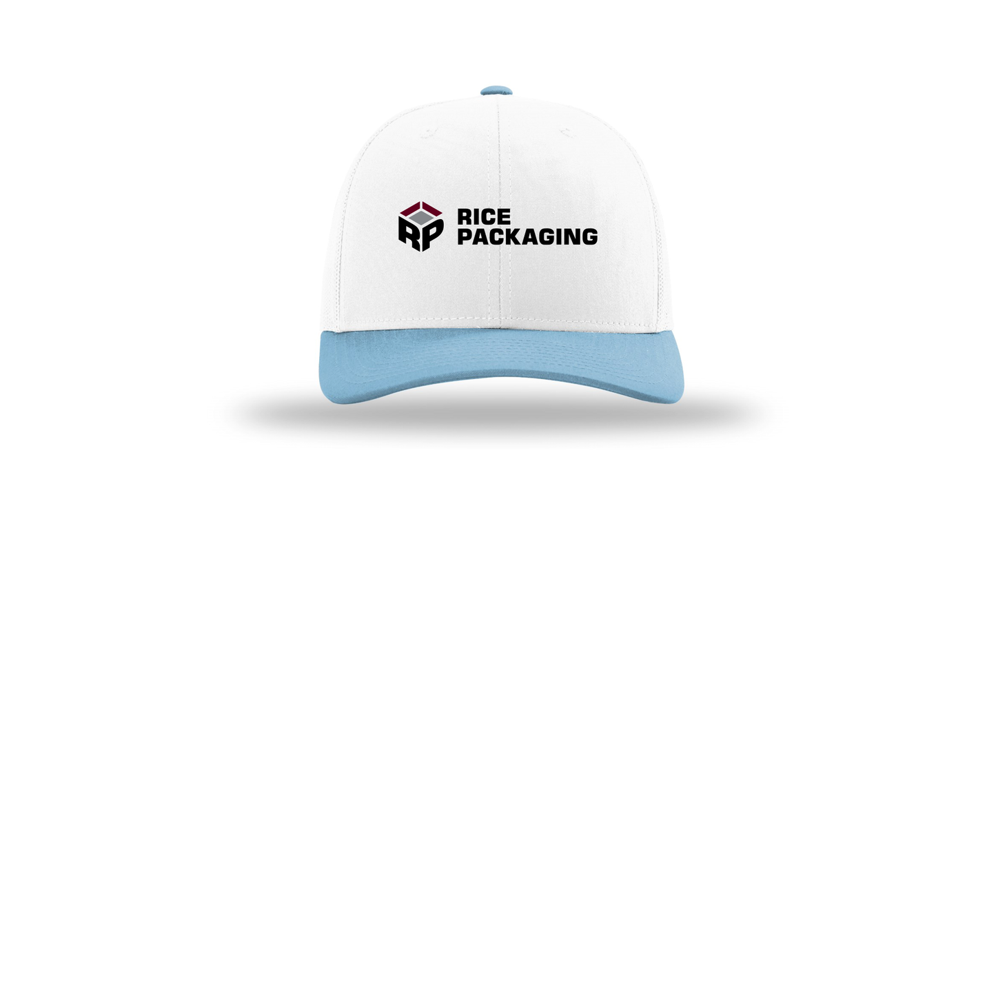 ricepackaging-richardson-trucker-cap-embroidery-capfront-R112-whitewhitecolumbiablue-flat-front