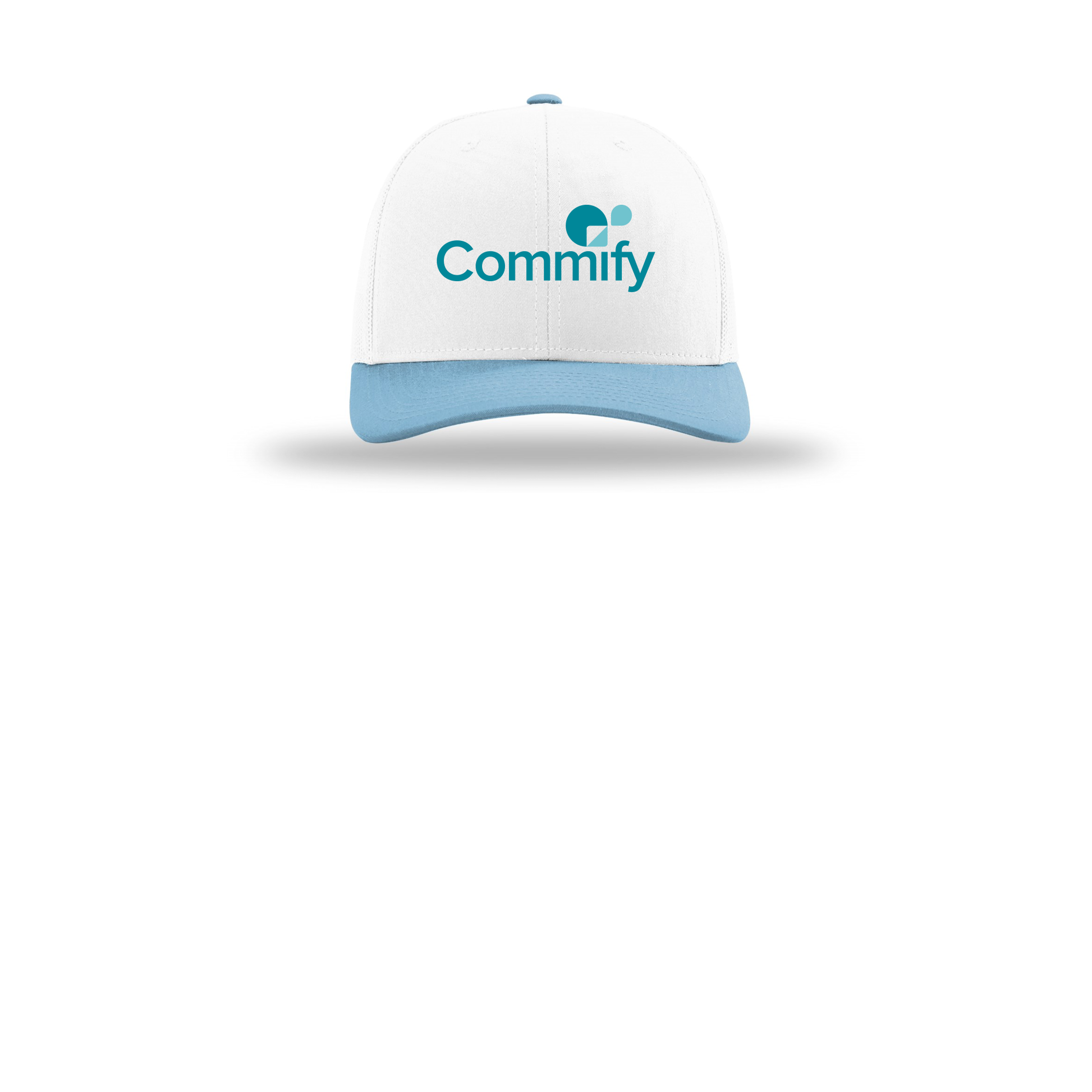 commify-richardson-trucker-cap-embroidery-capfront-R112-whitewhitecolumbiablue-flat-front