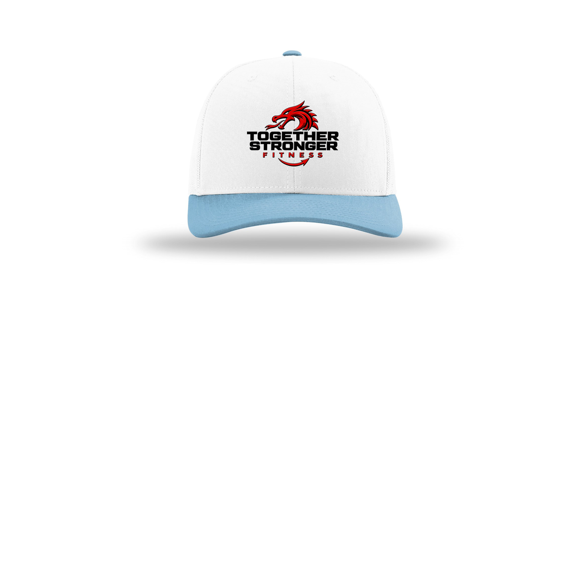 togetherstrongerfitness-richardson-trucker-cap-embroidery-capfront-R112-whitewhitecolumbiablue-flat-front
