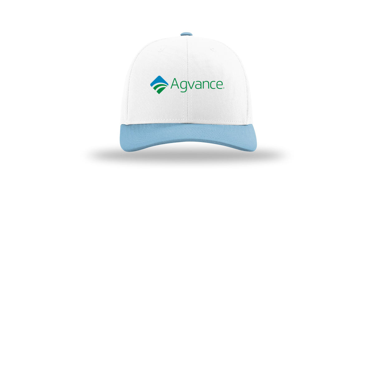 agvance-richardson-trucker-cap-embroidery-capfront-R112-whitewhitecolumbiablue-flat-front