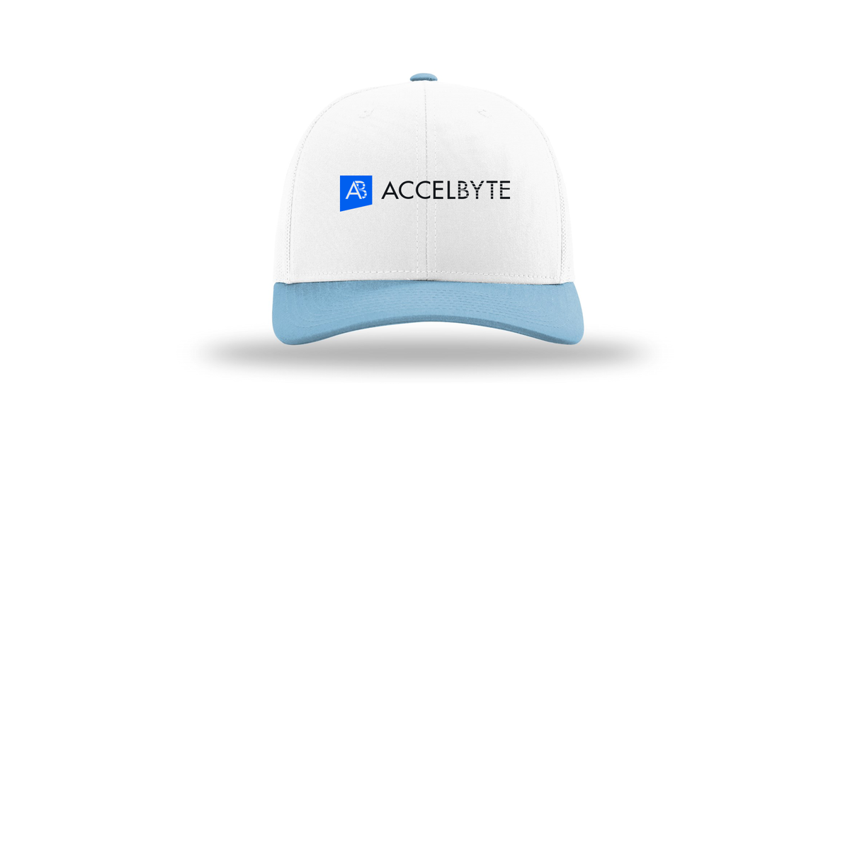 accelbyte-richardson-trucker-cap-embroidery-capfront-R112-whitewhitecolumbiablue-flat-front
