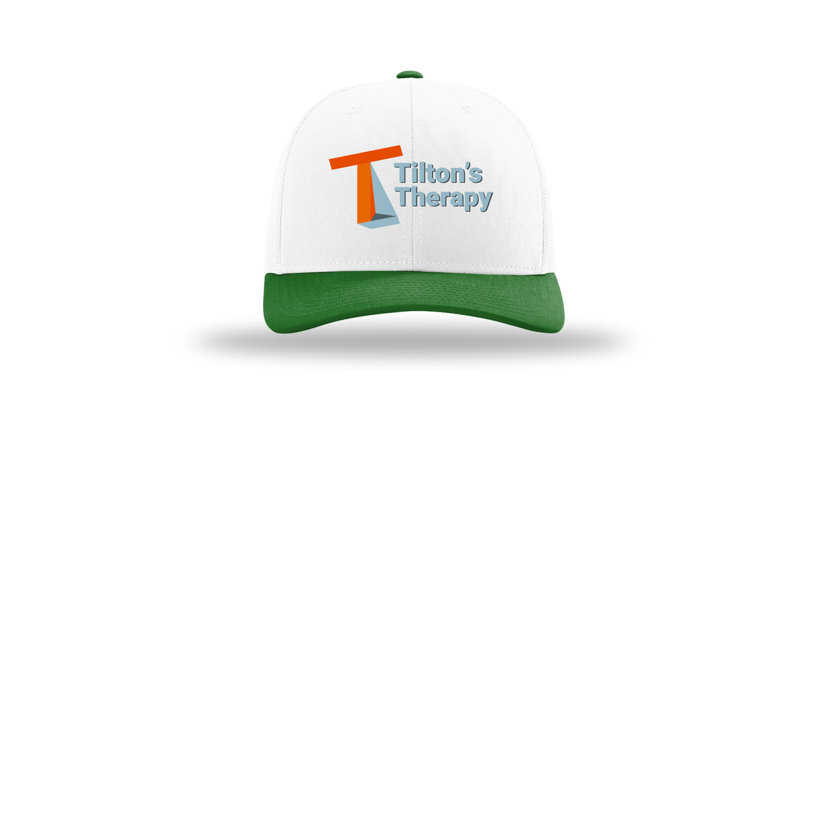 tiltonstherapy-richardson-trucker-cap-embroidery-capfront-R112-whitewhitekelly-flat-front