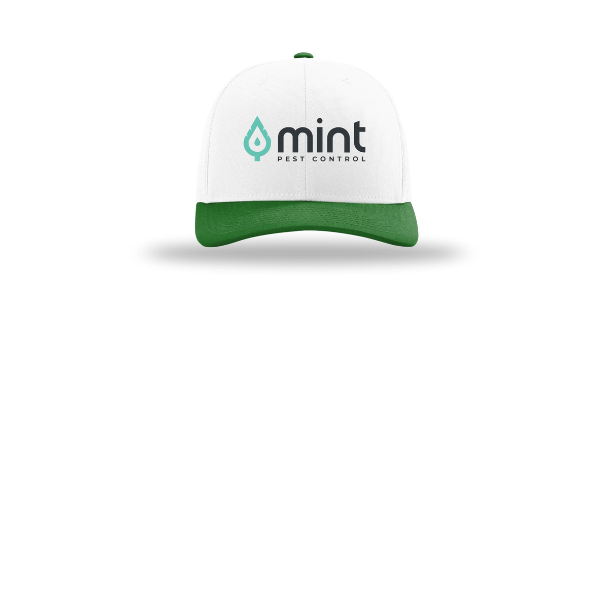 mintpest-richardson-trucker-cap-embroidery-capfront-R112-whitewhitekelly-flat-front
