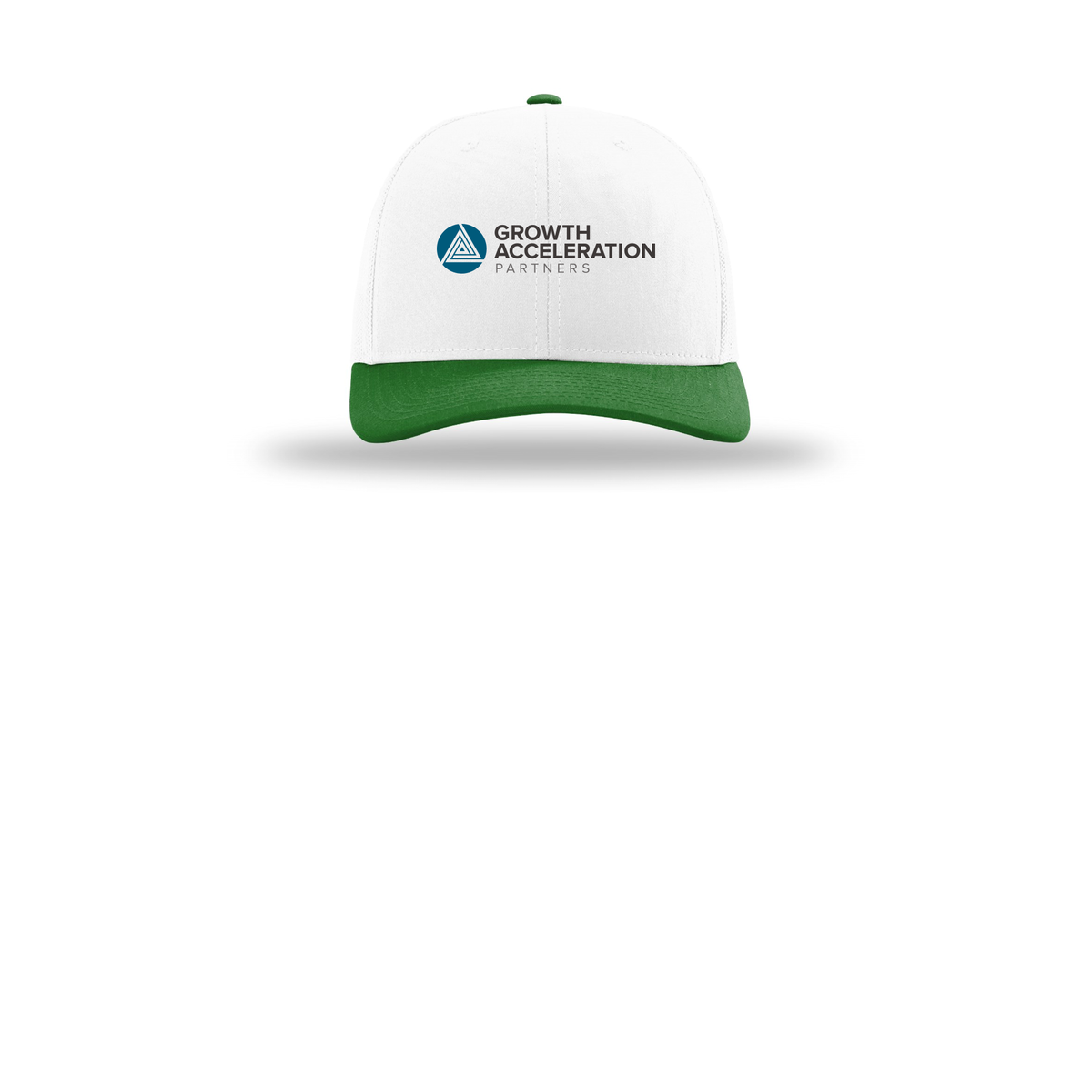 growthaccelerationpartners-richardson-trucker-cap-embroidery-capfront-R112-whitewhitekelly-flat-front