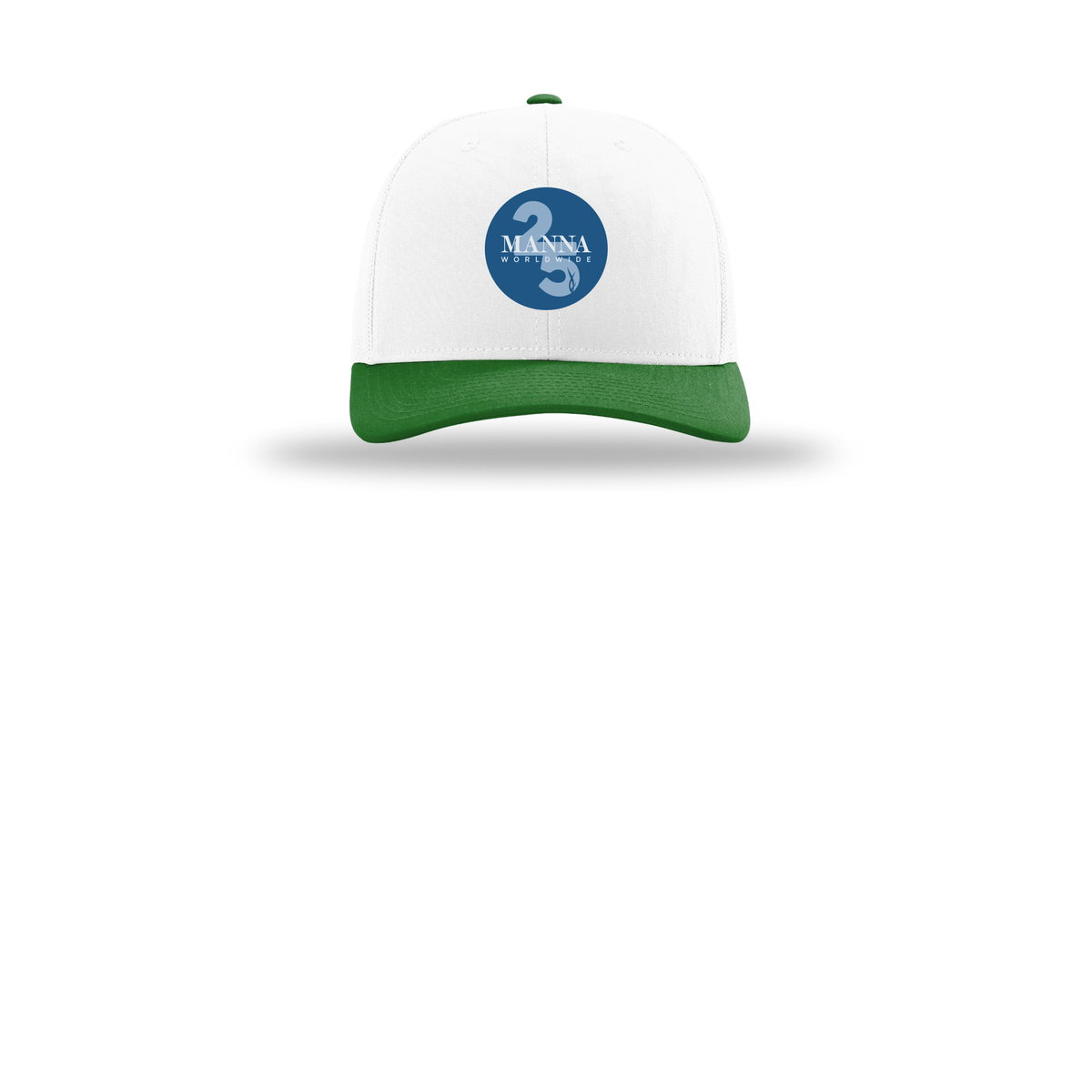 mannaworldwide-richardson-trucker-cap-embroidery-capfront-R112-whitewhitekelly-flat-front