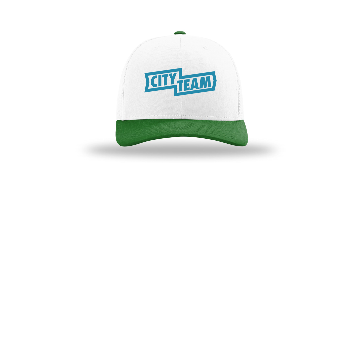 cityteam-richardson-trucker-cap-embroidery-capfront-R112-whitewhitekelly-flat-front