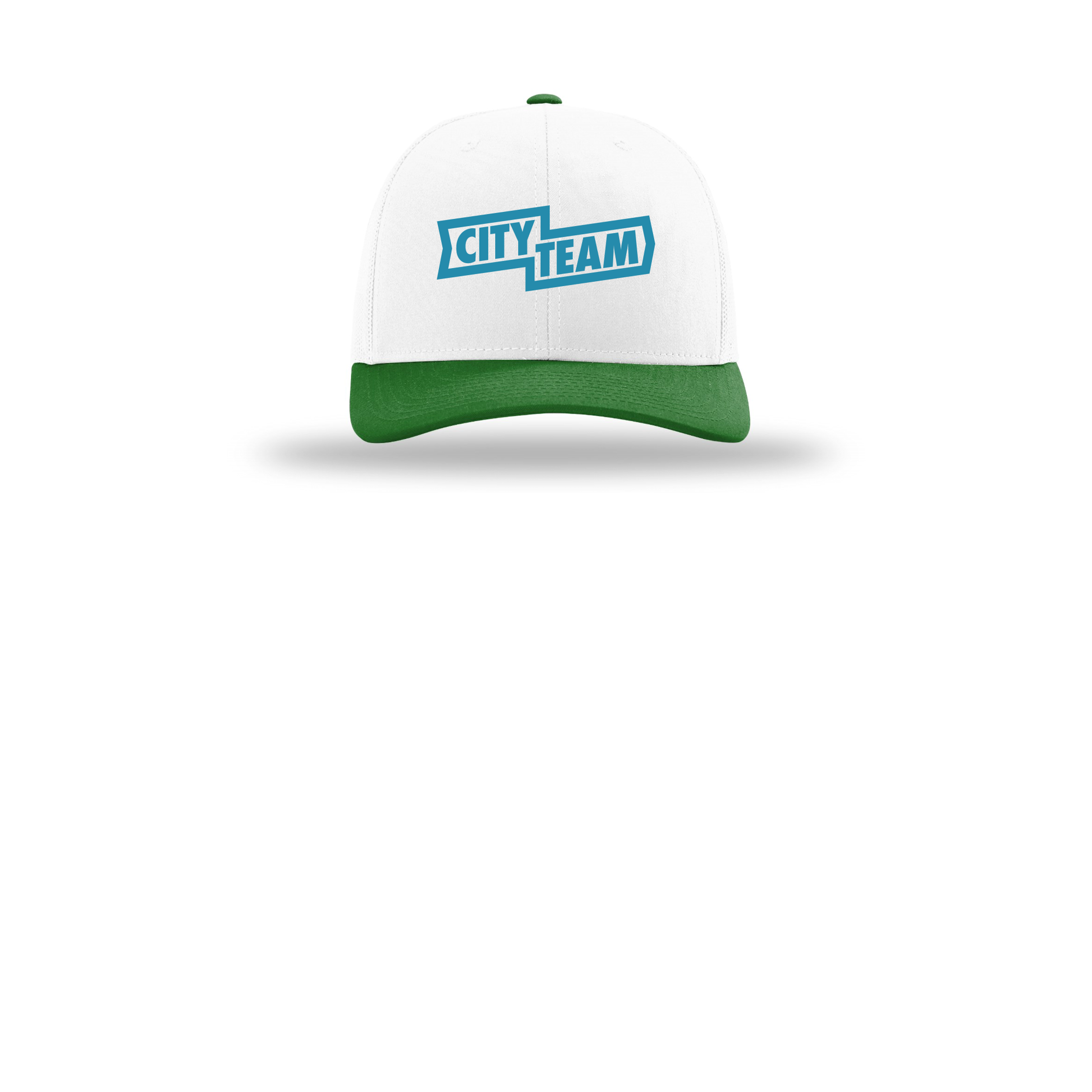 cityteam-richardson-trucker-cap-embroidery-capfront-R112-whitewhitekelly-flat-front