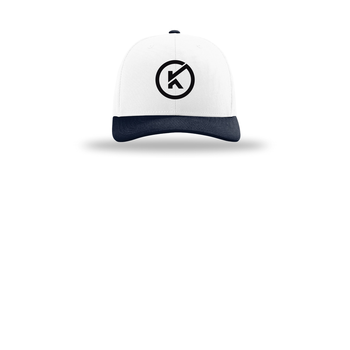 kitmanlabs-richardson-trucker-cap-embroidery-capfront-R112-whitewhitenavy-flat-front