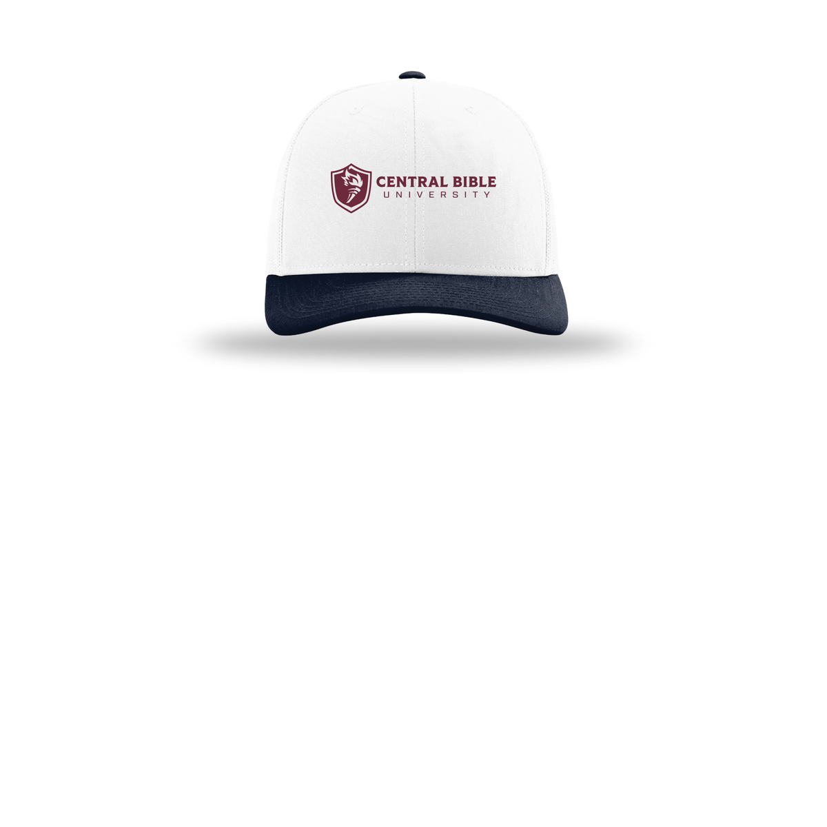centralbible-richardson-trucker-cap-embroidery-capfront-R112-whitewhitenavy-flat-front