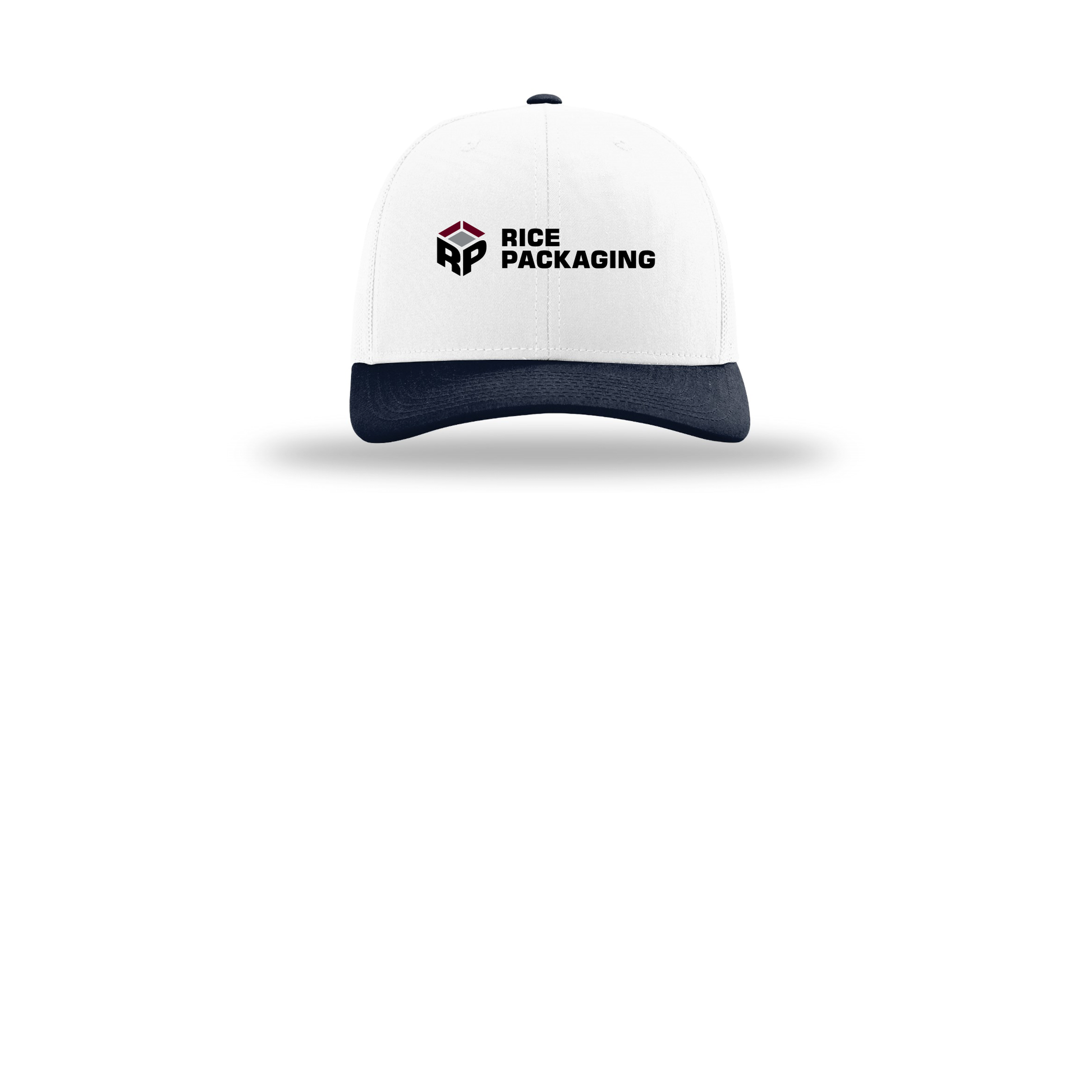 ricepackaging-richardson-trucker-cap-embroidery-capfront-R112-whitewhitenavy-flat-front