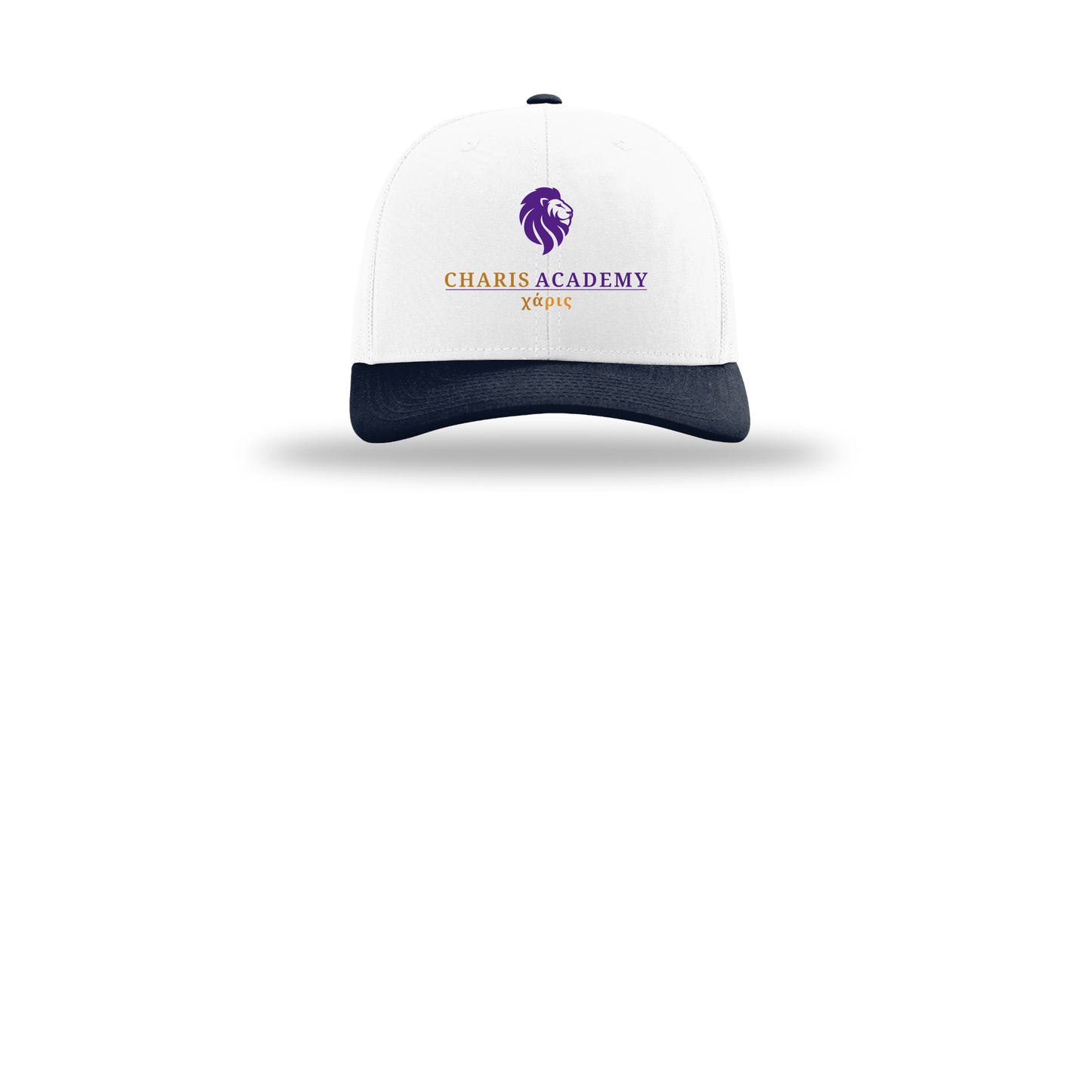 cahazleton-richardson-trucker-cap-embroidery-capfront-R112-whitewhitenavy-flat-front