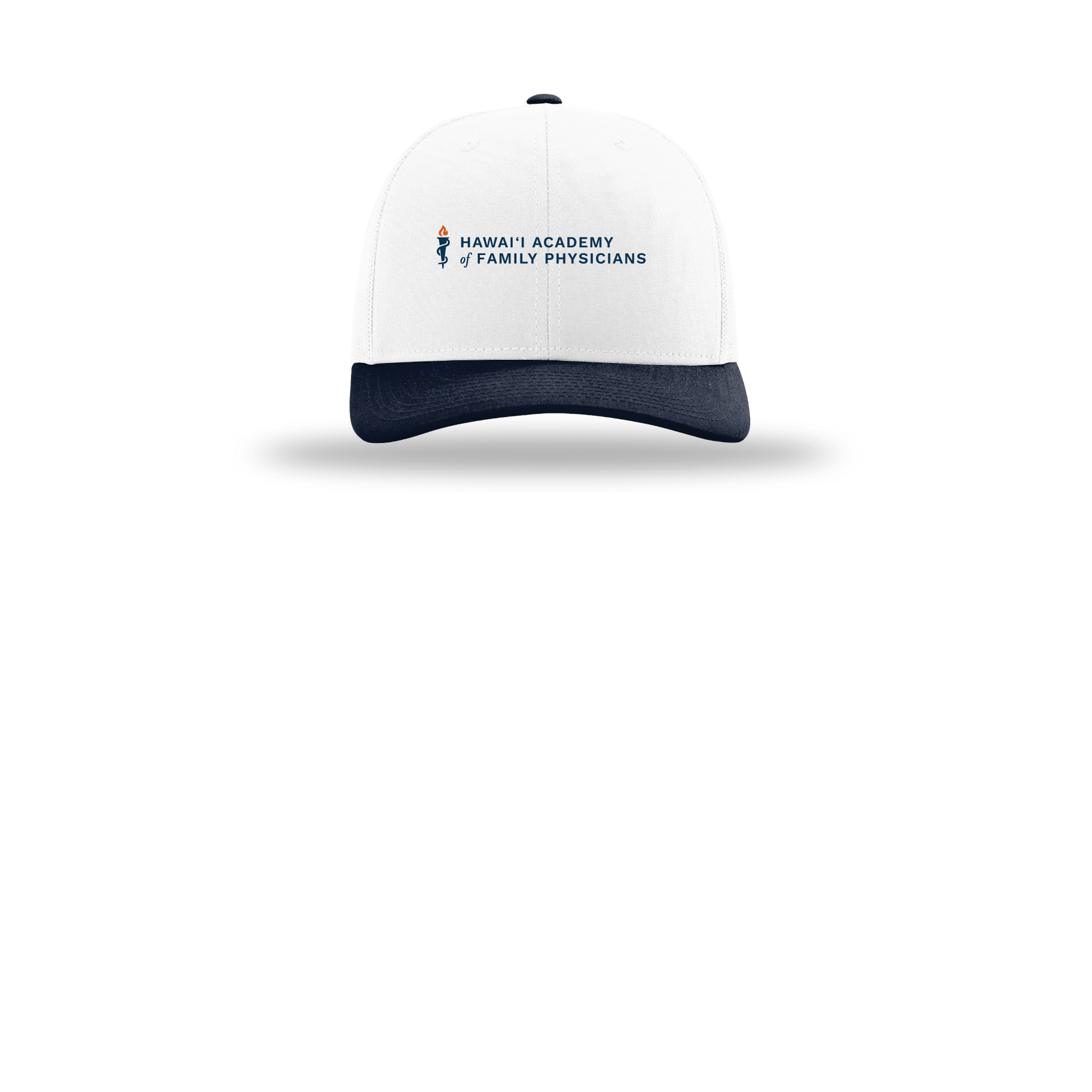 hafp-richardson-trucker-cap-embroidery-capfront-R112-whitewhitenavy-flat-front