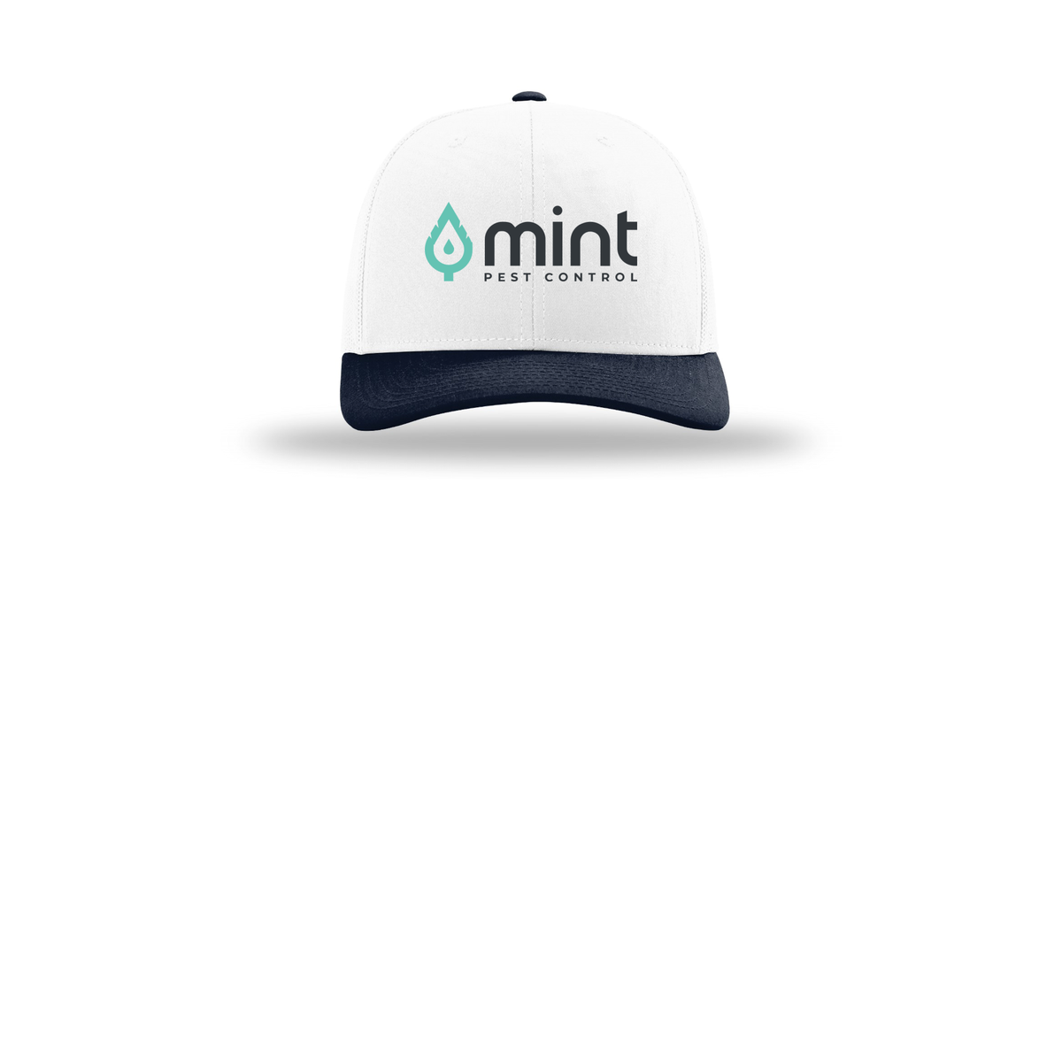 mintpest-richardson-trucker-cap-embroidery-capfront-R112-whitewhitenavy-flat-front