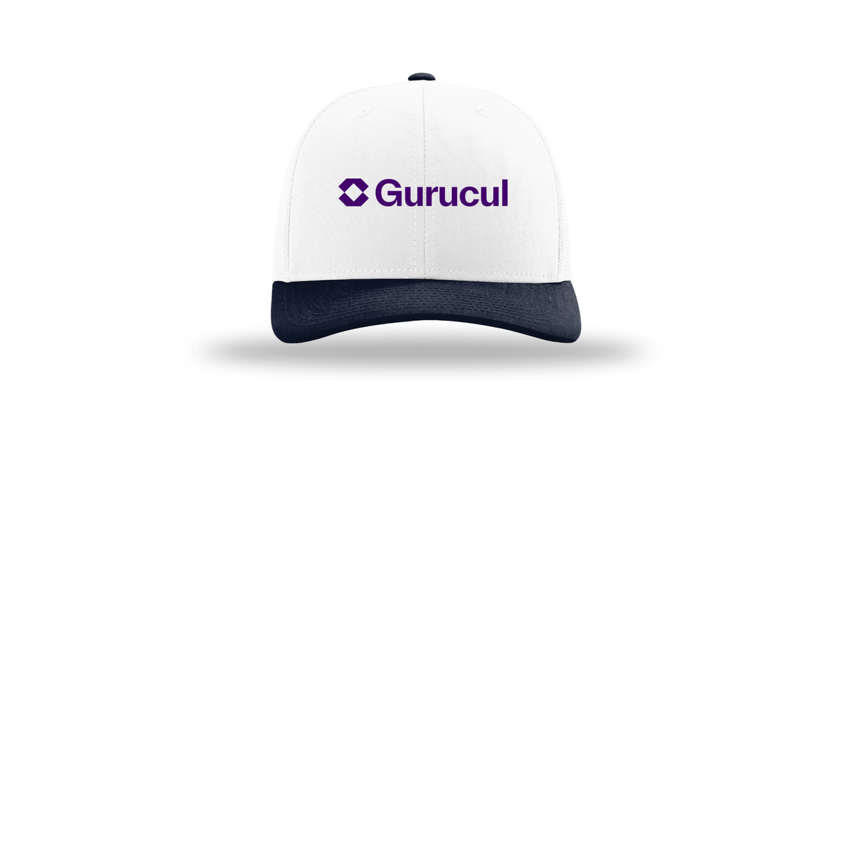 gurucul-richardson-trucker-cap-embroidery-capfront-R112-whitewhitenavy-flat-front