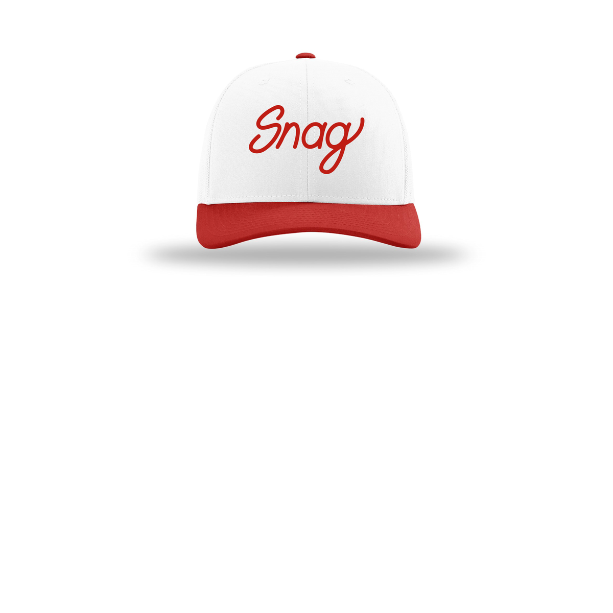 snagdelivery-richardson-trucker-cap-embroidery-capfront-R112-whitewhitered-flat-front