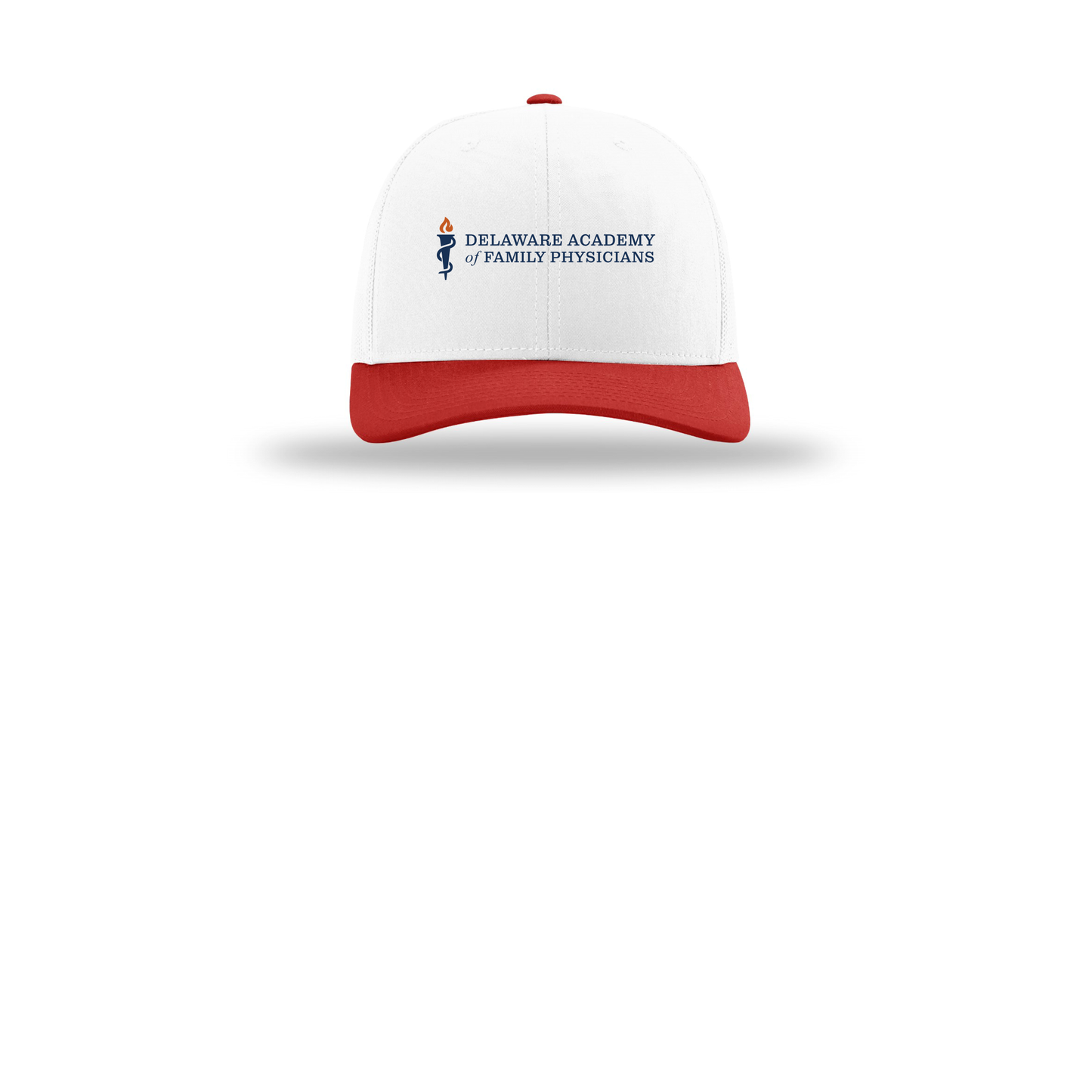 delfamdoc-richardson-trucker-cap-embroidery-capfront-R112-whitewhitered-flat-front