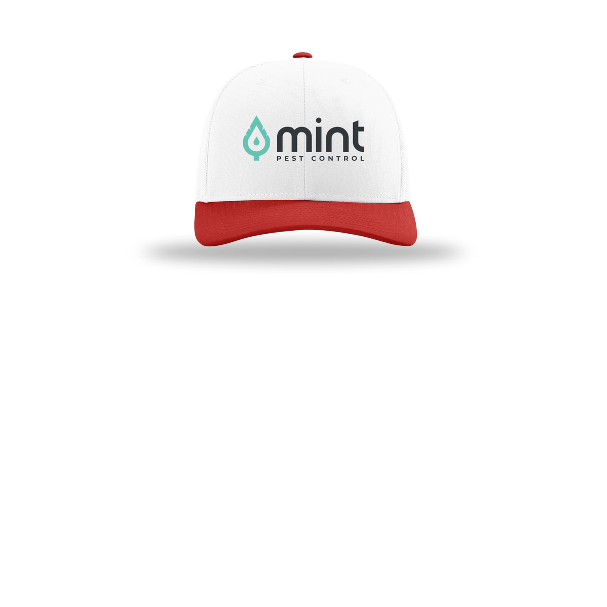 mintpest-richardson-trucker-cap-embroidery-capfront-R112-whitewhitered-flat-front