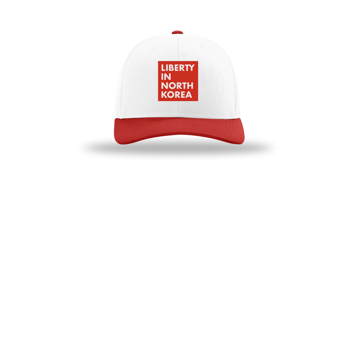 libertyinnorthkorea-richardson-trucker-cap-embroidery-capfront-R112-whitewhitered-flat-front