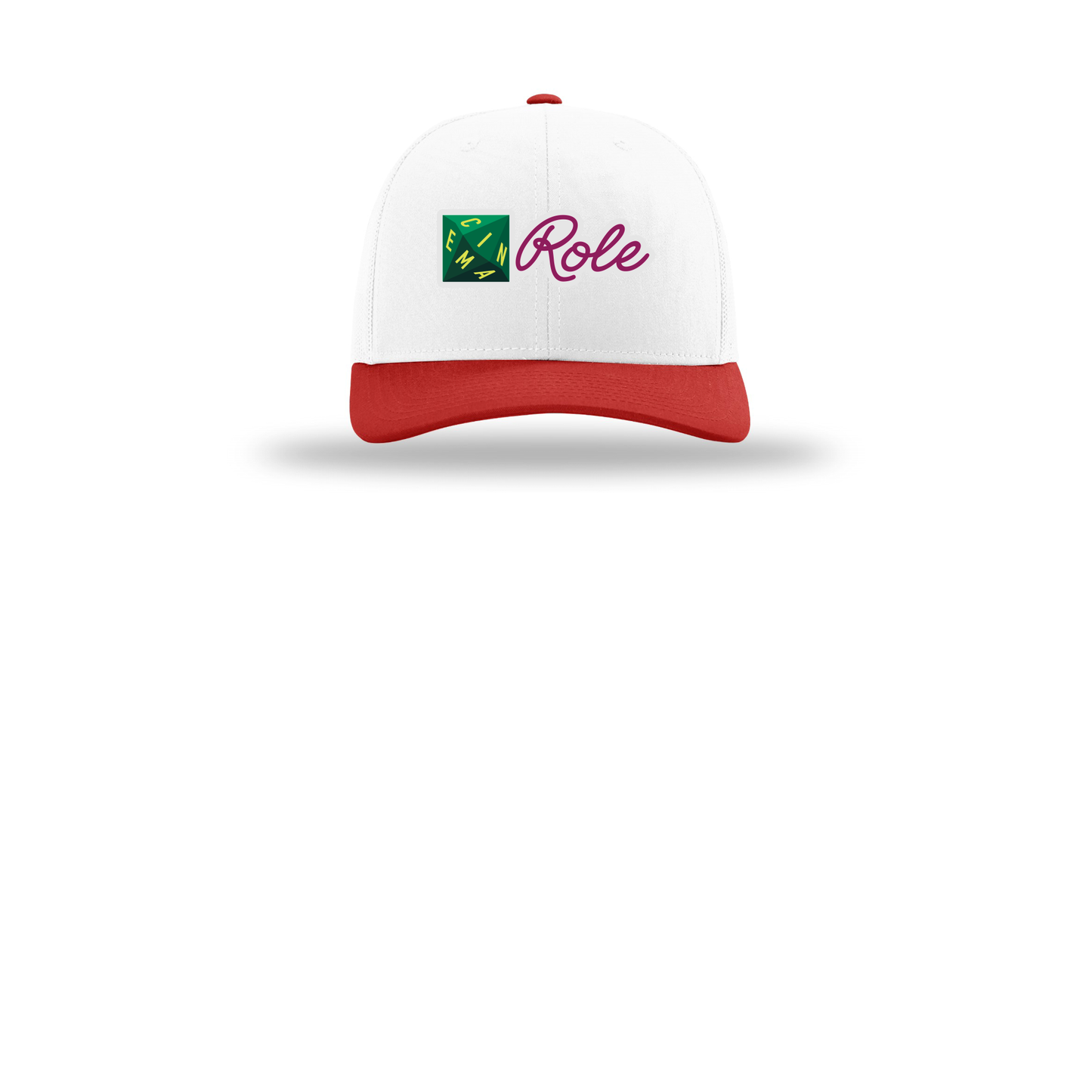 cinemarole-richardson-trucker-cap-embroidery-capfront-R112-whitewhitered-flat-front