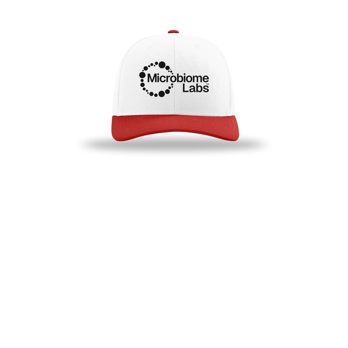 microbiomelabs-richardson-trucker-cap-embroidery-capfront-R112-whitewhitered-flat-front