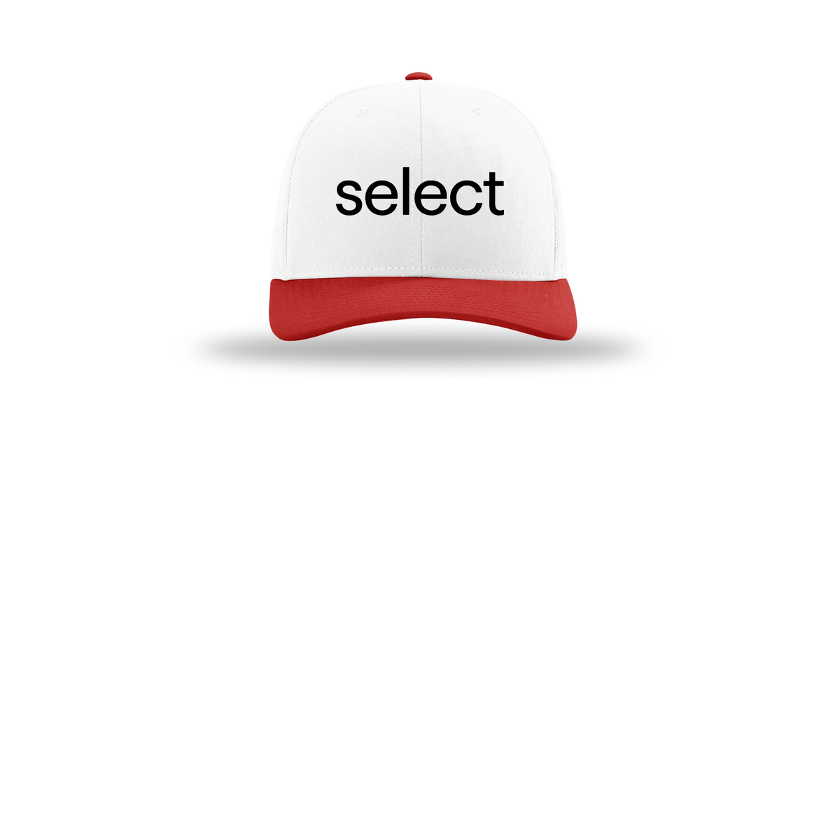 meetselect-richardson-trucker-cap-embroidery-capfront-R112-whitewhitered-flat-front