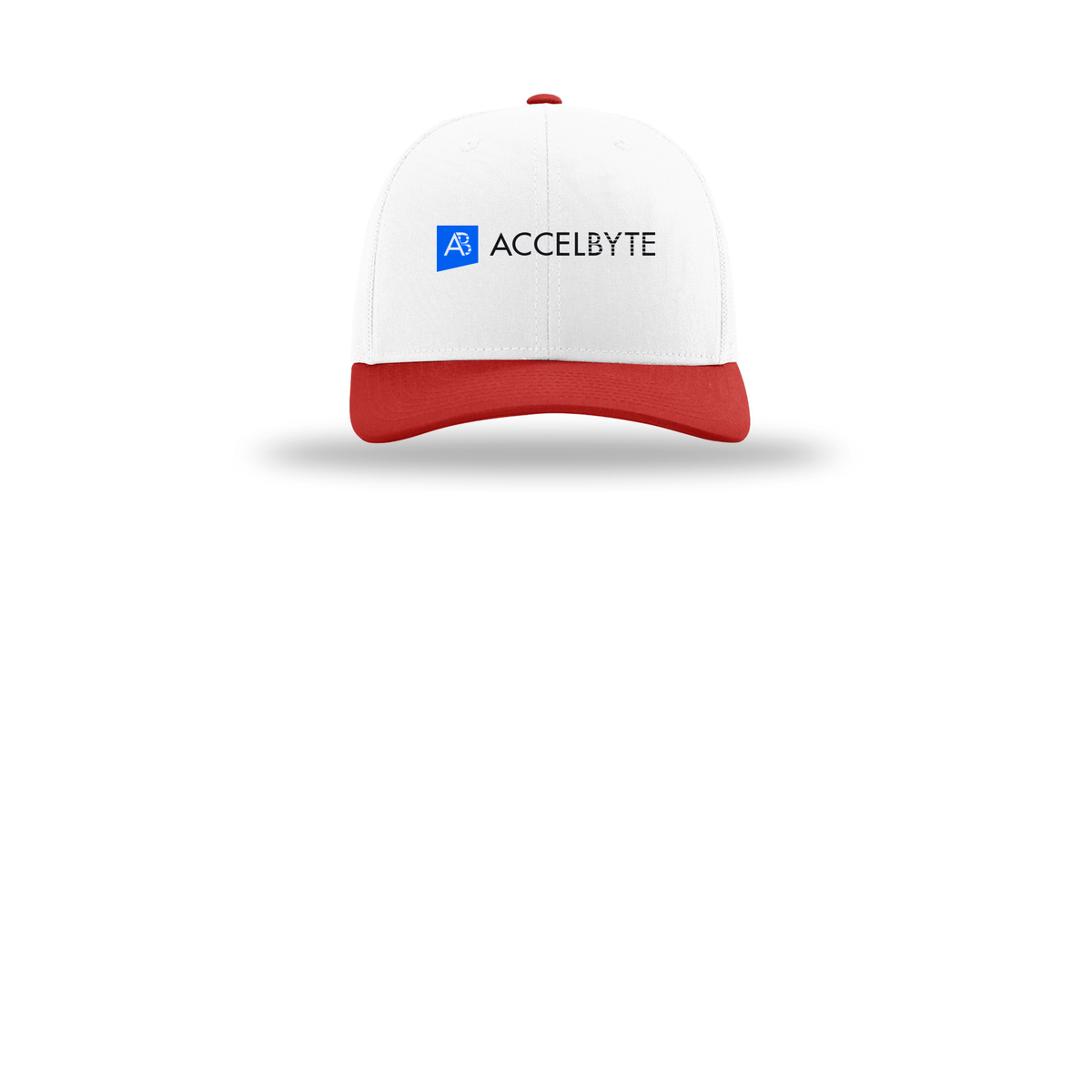 accelbyte-richardson-trucker-cap-embroidery-capfront-R112-whitewhitered-flat-front