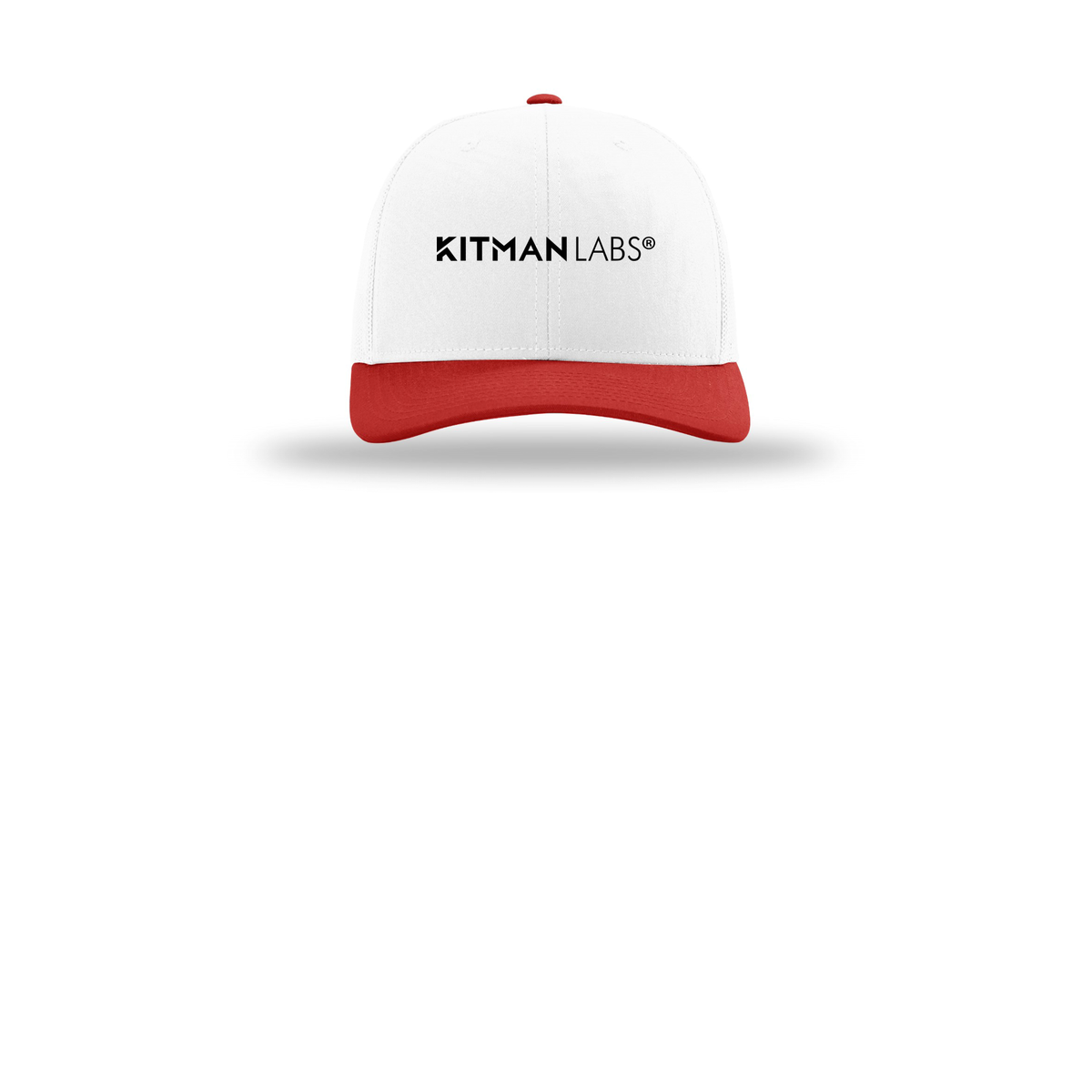 kitmanlabs-richardson-trucker-cap-embroidery-capfront-R112-whitewhitered-flat-front