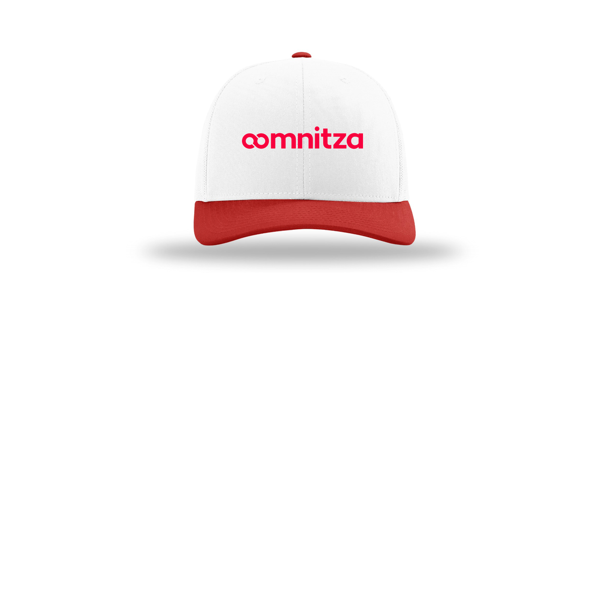 oomnitza-richardson-trucker-cap-embroidery-capfront-R112-whitewhitered-flat-front