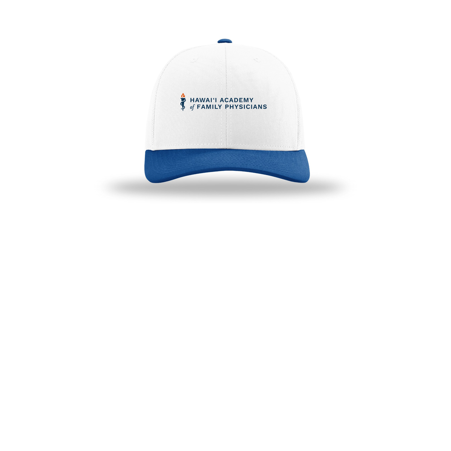 hafp-richardson-trucker-cap-embroidery-capfront-R112-whitewhiteroyal-flat-front