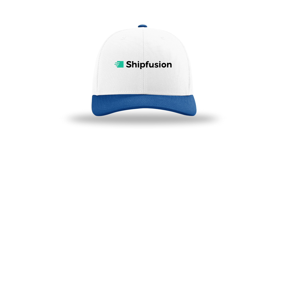 shipfusion-richardson-trucker-cap-embroidery-capfront-R112-whitewhiteroyal-flat-front