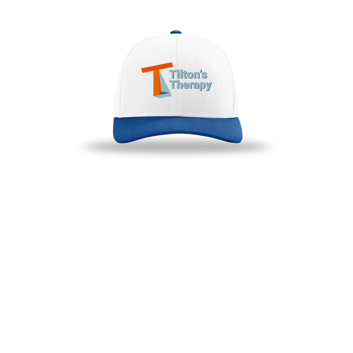 tiltonstherapy-richardson-trucker-cap-embroidery-capfront-R112-whitewhiteroyal-flat-front