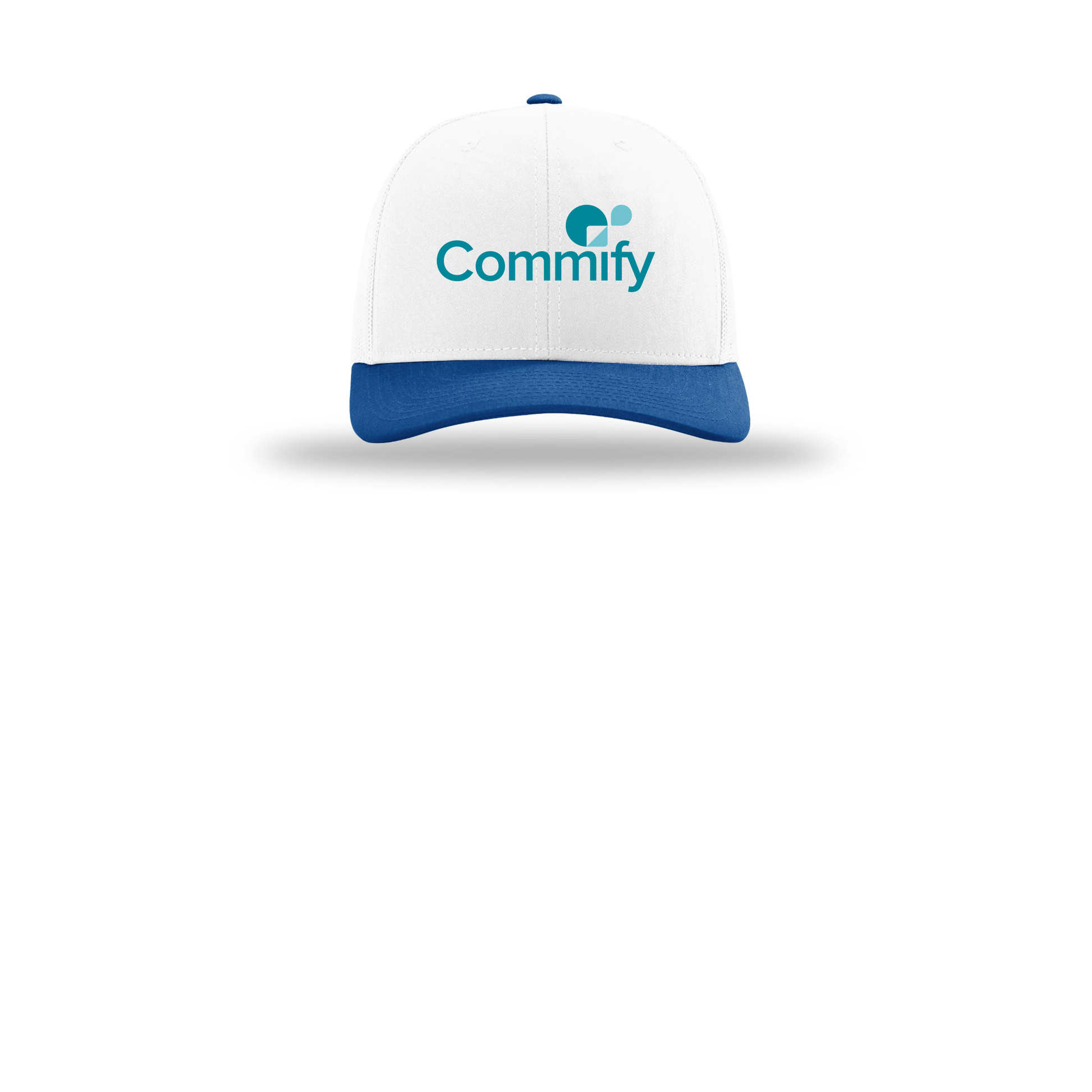 commify-richardson-trucker-cap-embroidery-capfront-R112-whitewhiteroyal-flat-front