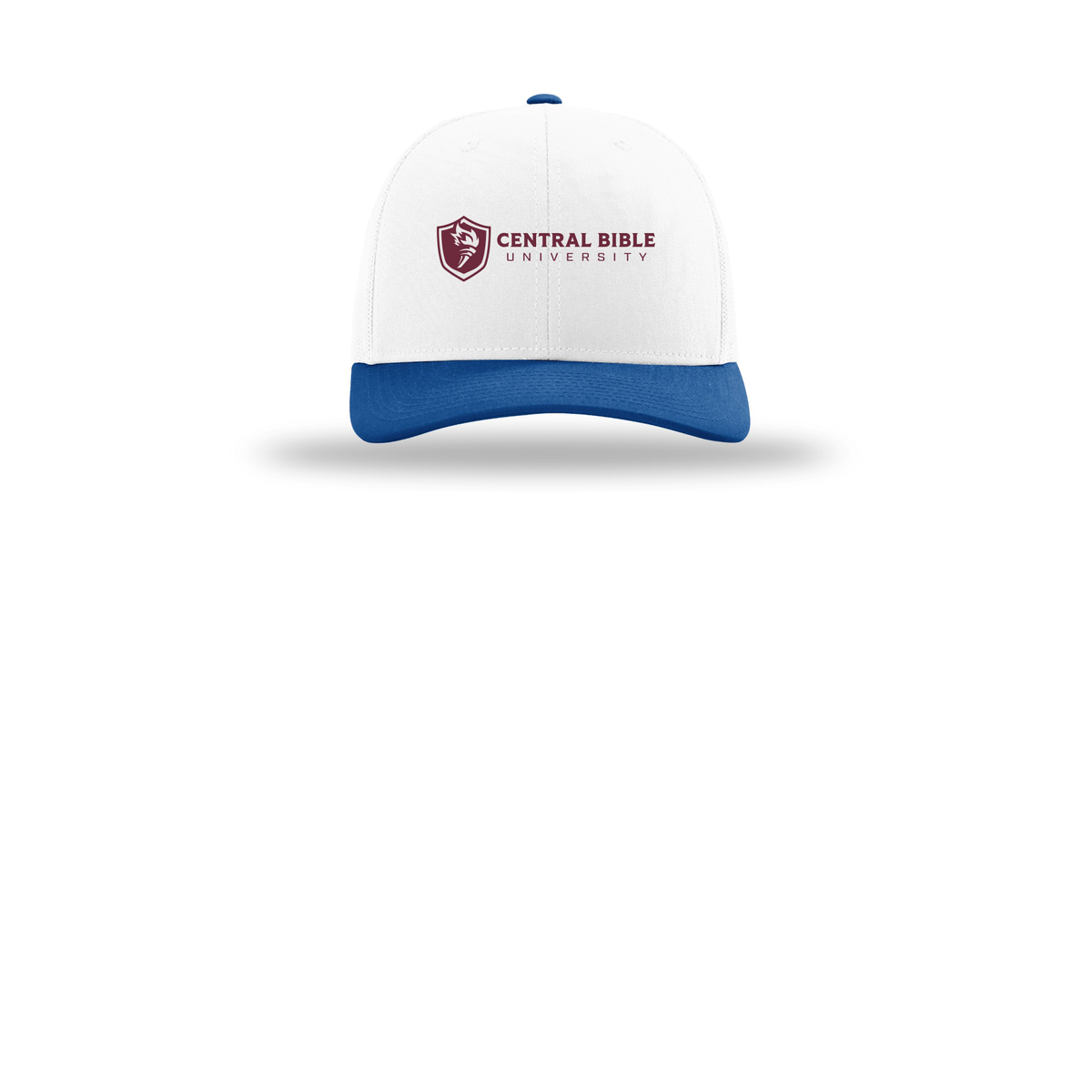 centralbible-richardson-trucker-cap-embroidery-capfront-R112-whitewhiteroyal-flat-front