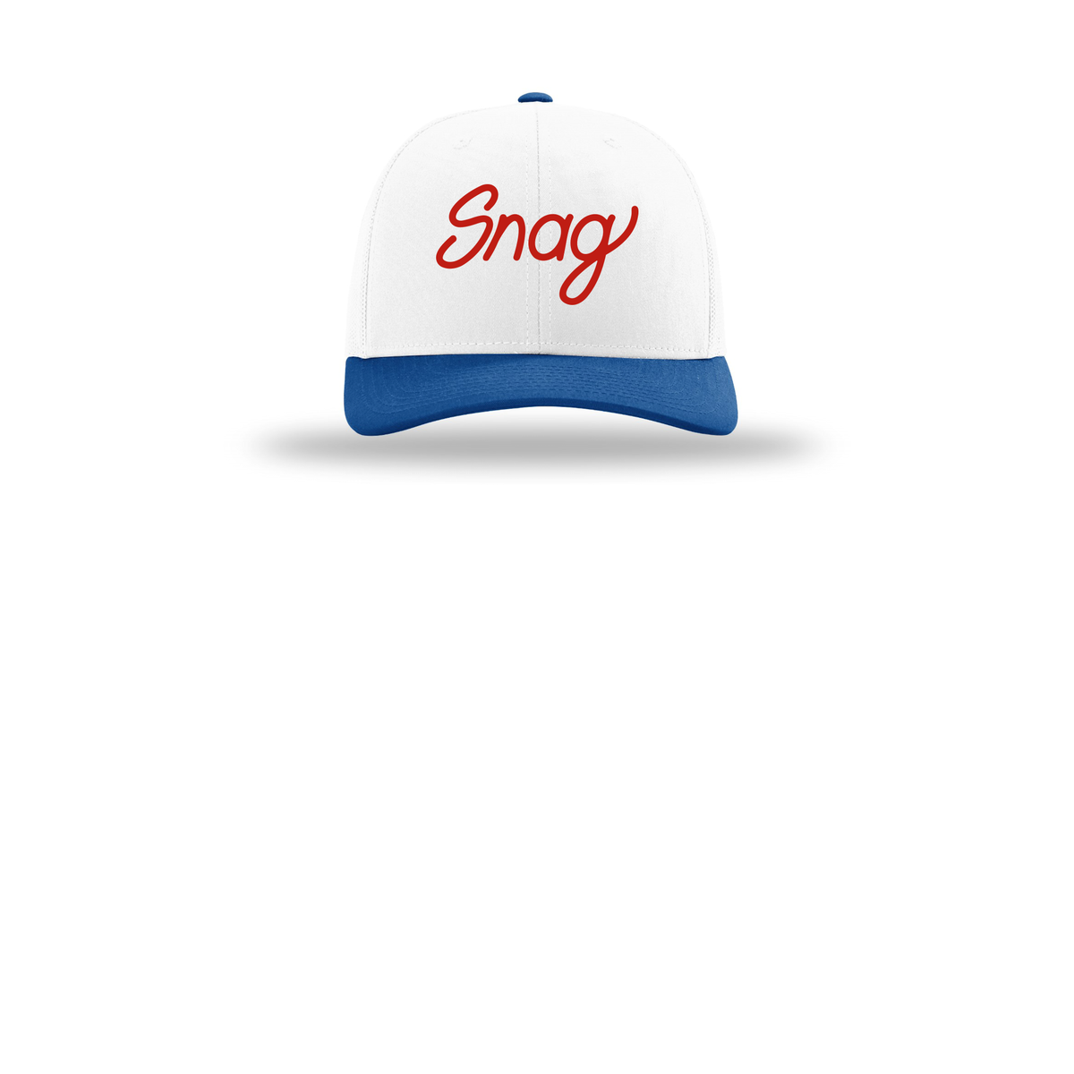 snagdelivery-richardson-trucker-cap-embroidery-capfront-R112-whitewhiteroyal-flat-front