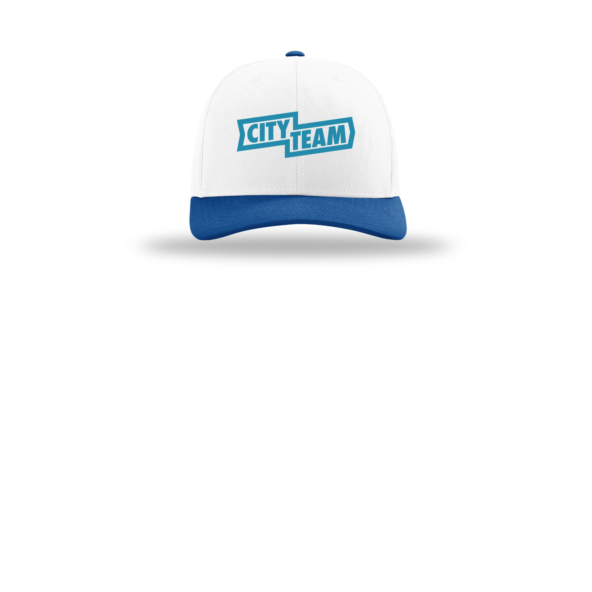 cityteam-richardson-trucker-cap-embroidery-capfront-R112-whitewhiteroyal-flat-front