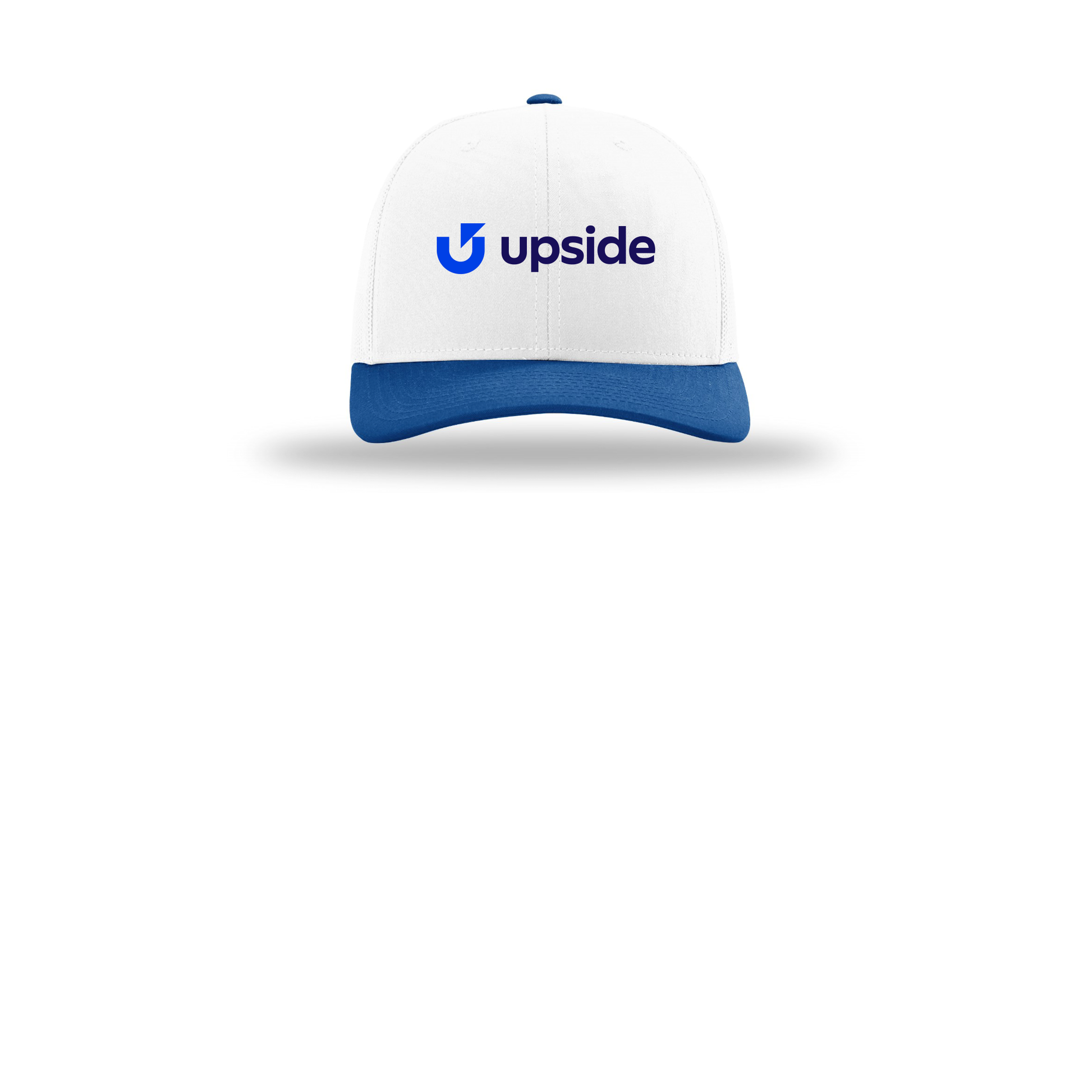 upside-richardson-trucker-cap-embroidery-capfront-R112-whitewhiteroyal-flat-front