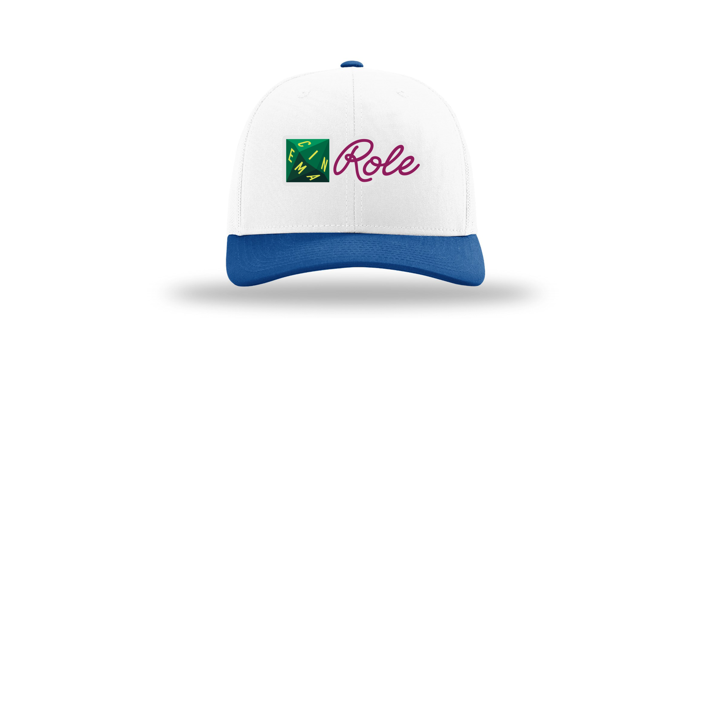 cinemarole-richardson-trucker-cap-embroidery-capfront-R112-whitewhiteroyal-flat-front