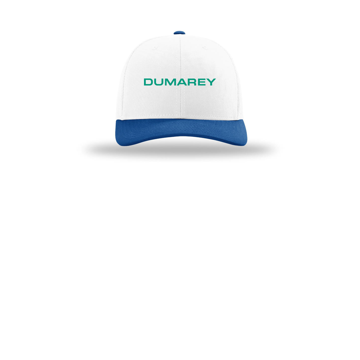 dumarey-richardson-trucker-cap-embroidery-capfront-R112-whitewhiteroyal-flat-front