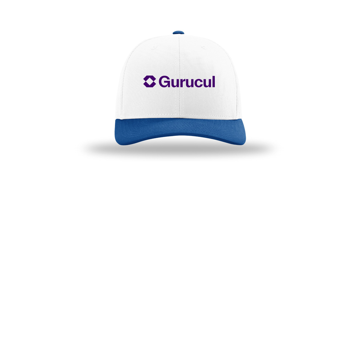 gurucul-richardson-trucker-cap-embroidery-capfront-R112-whitewhiteroyal-flat-front