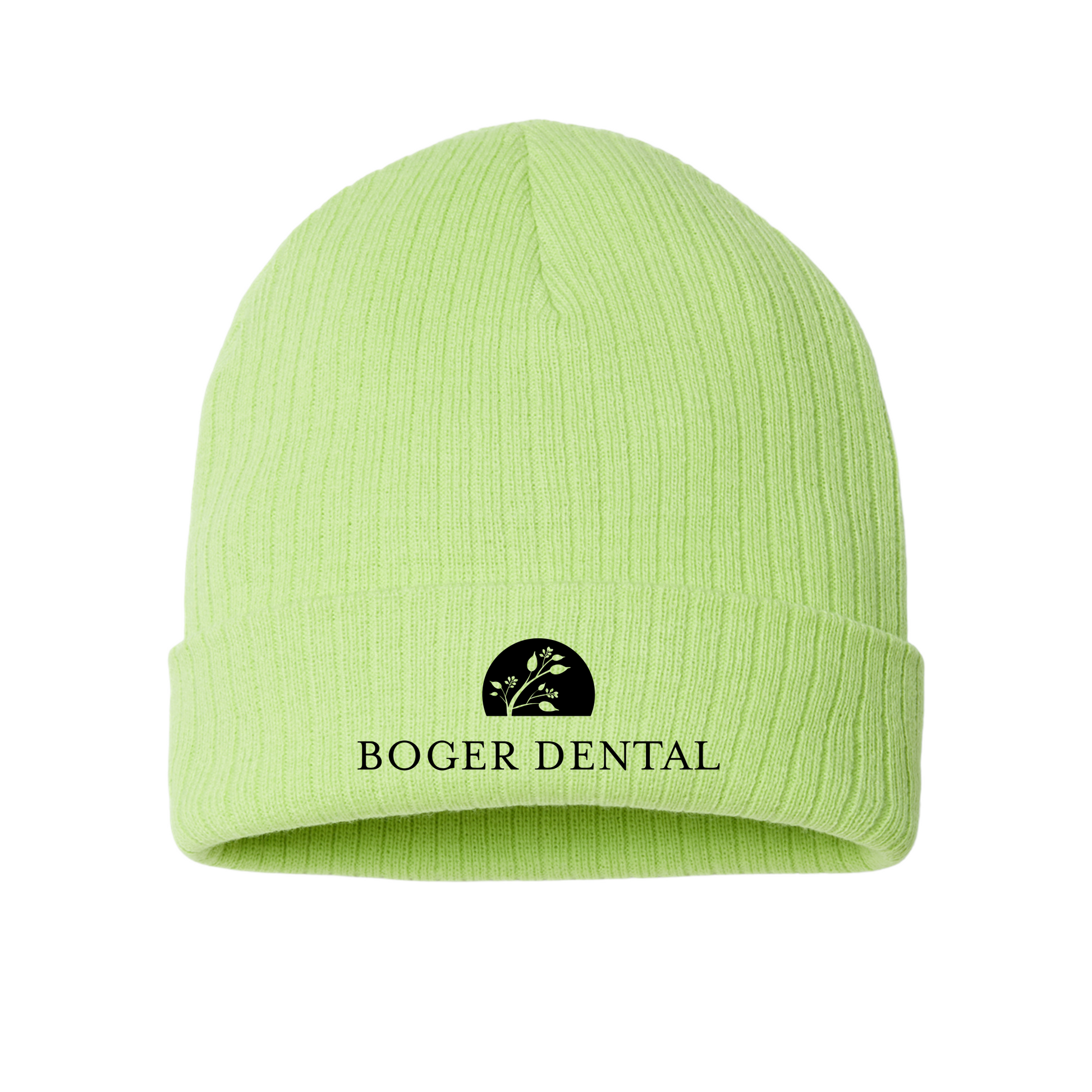 boger-dental-sustainable-cuffed-beanie-embroidery-capfront-RIO-acidgreen-flat-front