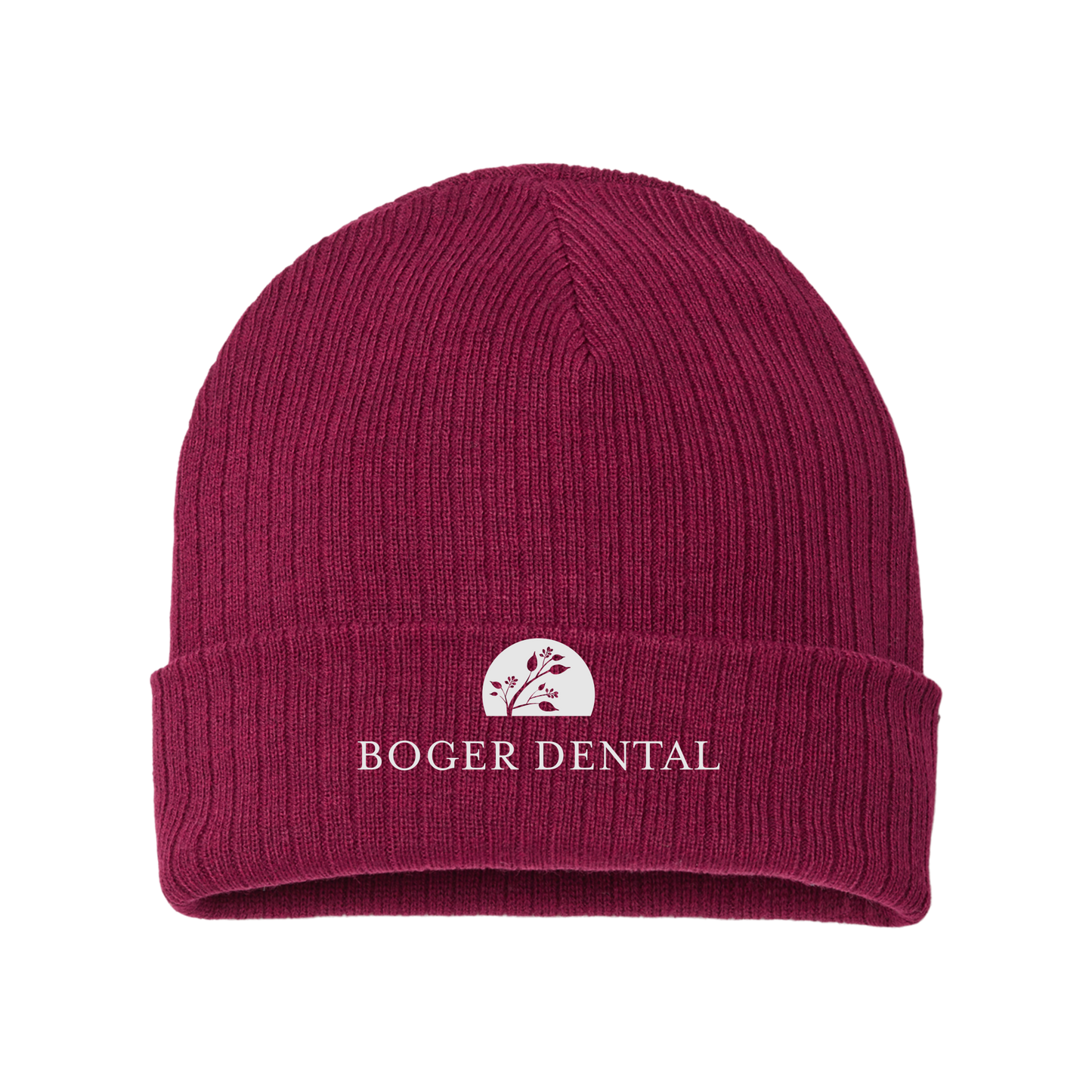 boger-dental-sustainable-cuffed-beanie-embroidery-capfront-RIO-burgundy-flat-front