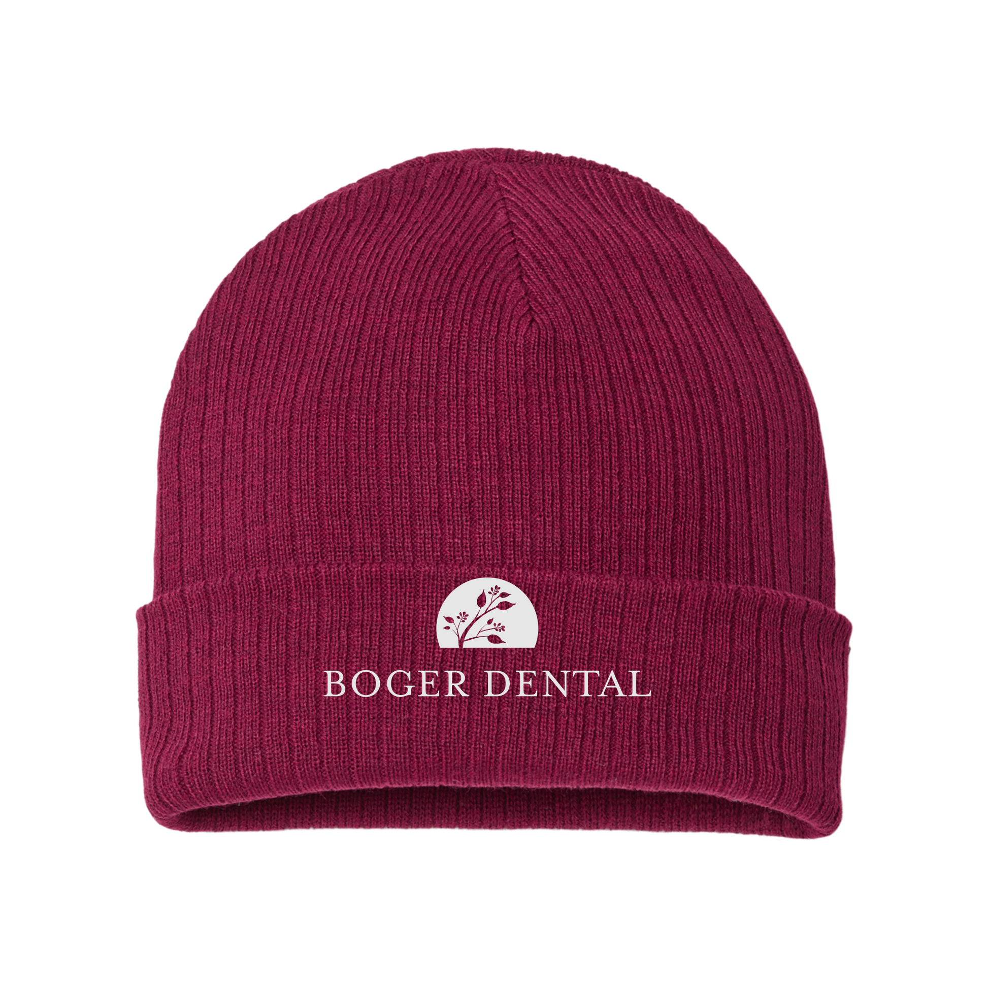 boger-dental-sustainable-cuffed-beanie-embroidery-capfront-RIO-burgundy-flat-front