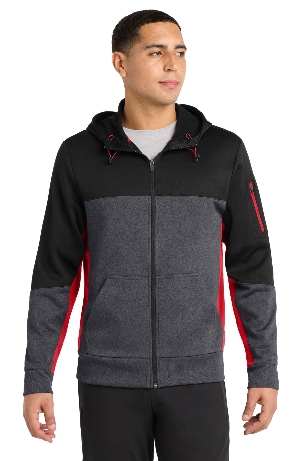Sport-Tek® Tech Fleece Colorblock Full-Zip Hooded Jacket. ST245